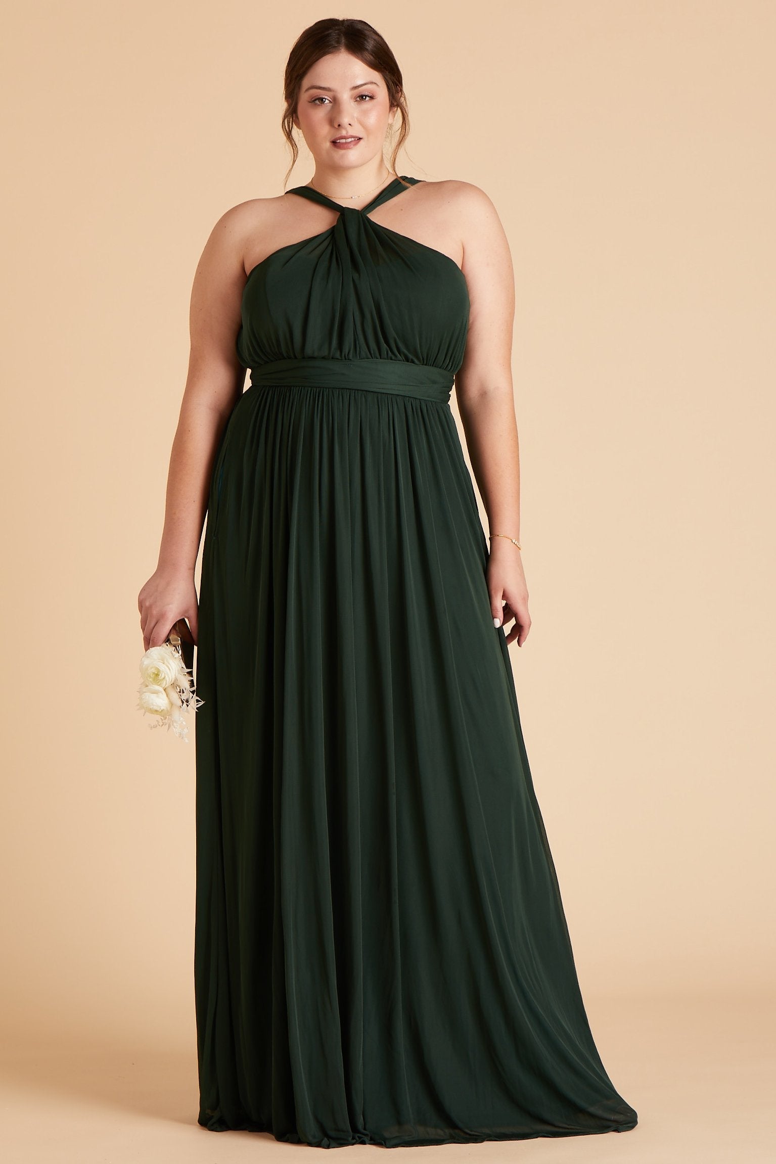 Kiko plus size bridesmaid dress in emerald green chiffon by Birdy Grey, front view