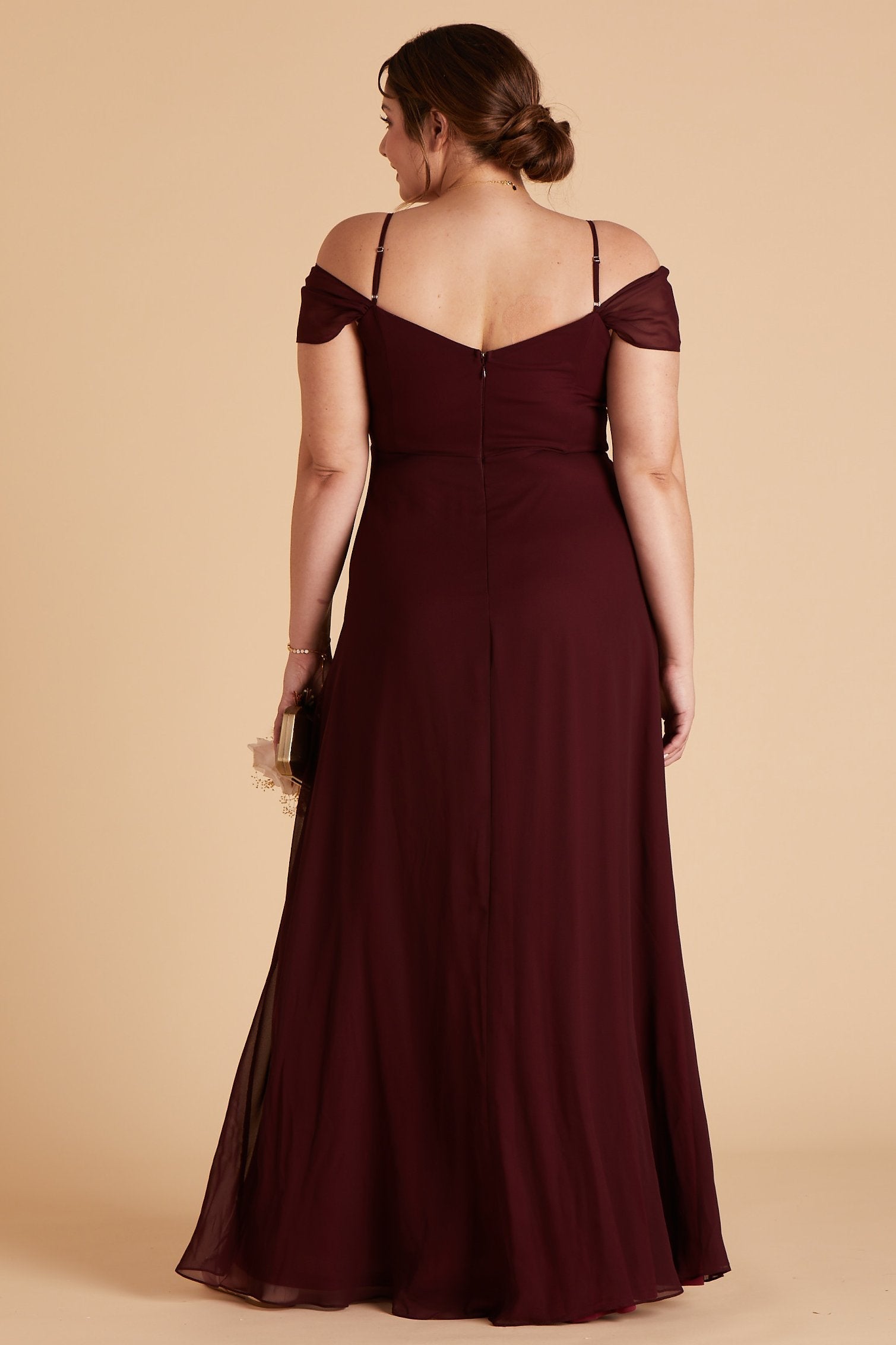 Spence convertible plus size bridesmaid dress in cabernet burgundy chiffon by Birdy Grey, back view