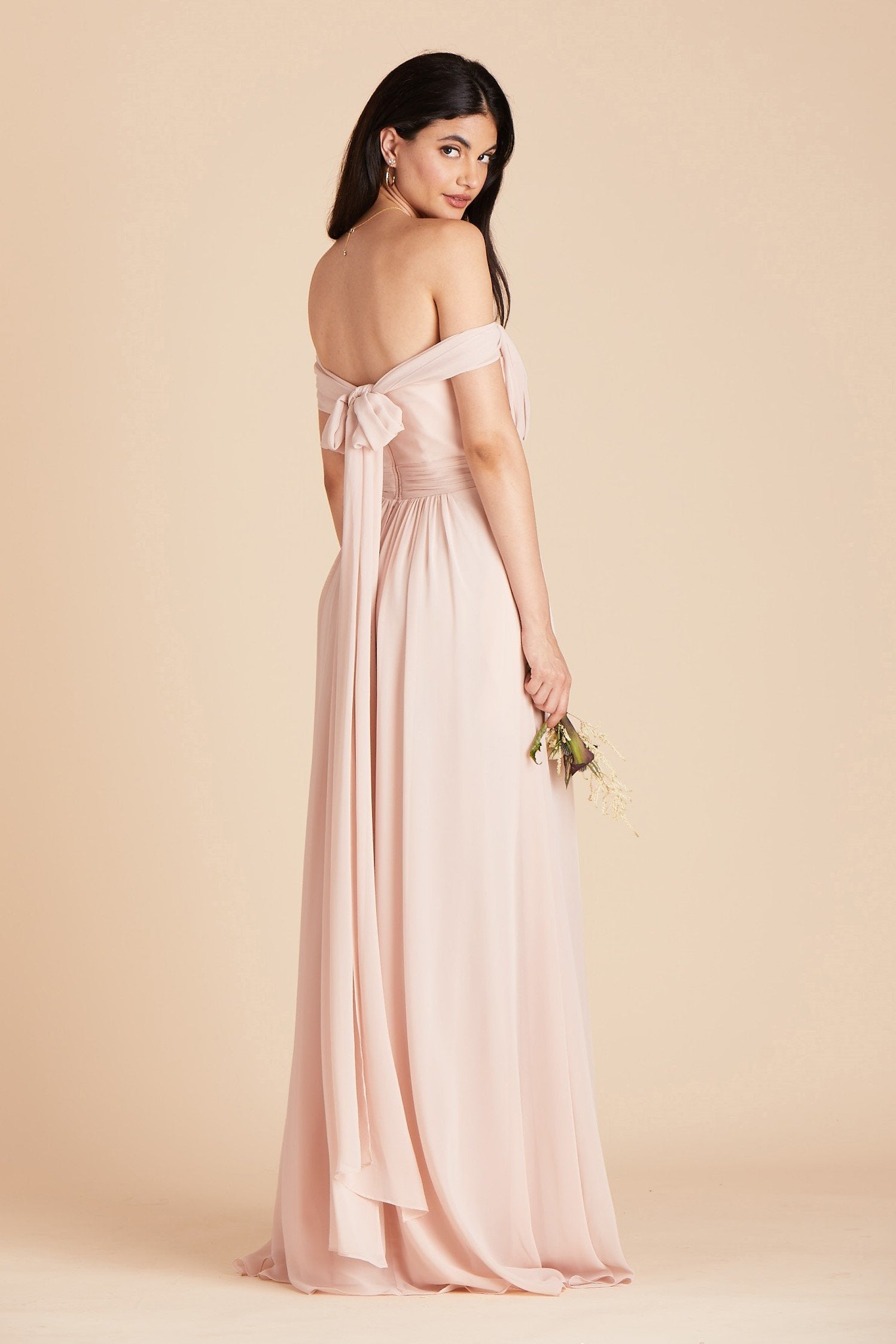 Grace convertible bridesmaid dress in pale blush pink chiffon by Birdy Grey, side view