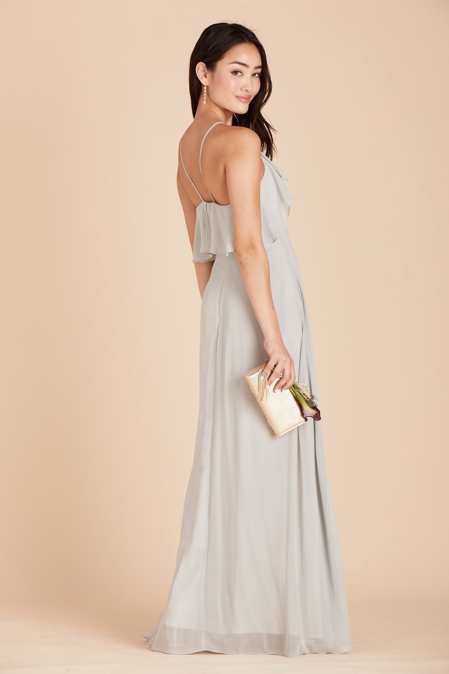 Jules bridesmaid dress in dove gray chiffon by Birdy Grey, side view