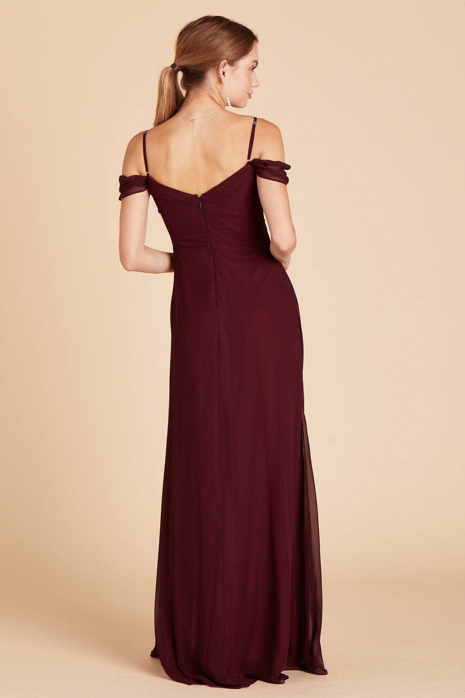 Spence convertible bridesmaid dress in cabernet burgundy chiffon by Birdy Grey, back view