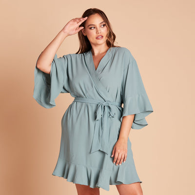 Kenny Ruffle Robe in sea glass by Birdy Grey, front view