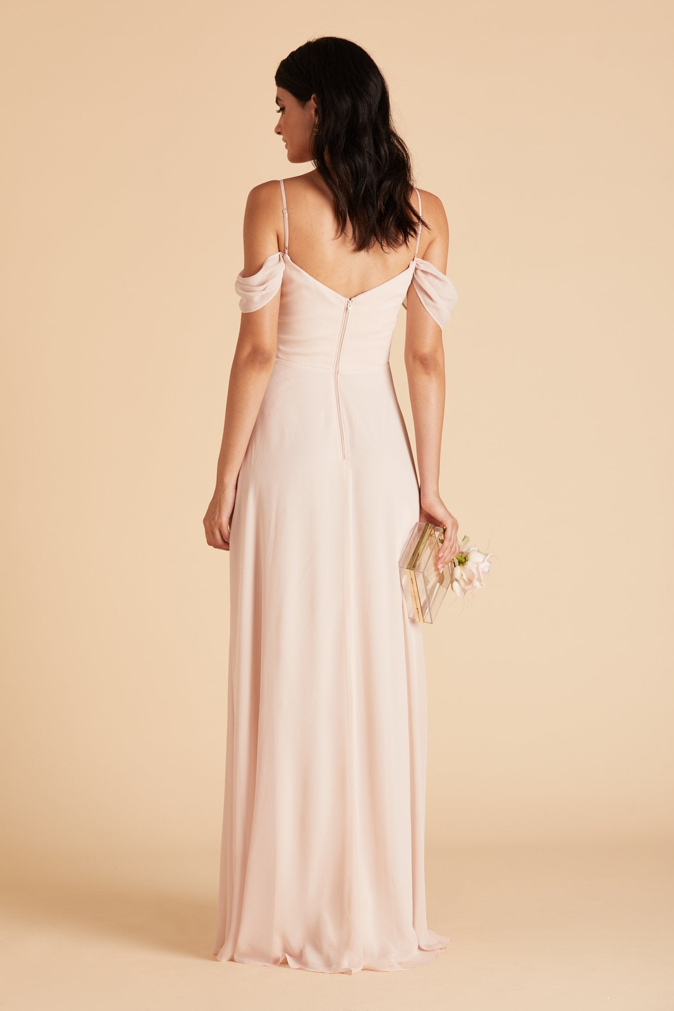 Devin convertible bridesmaids dress in pale blush chiffon by Birdy Grey, back view