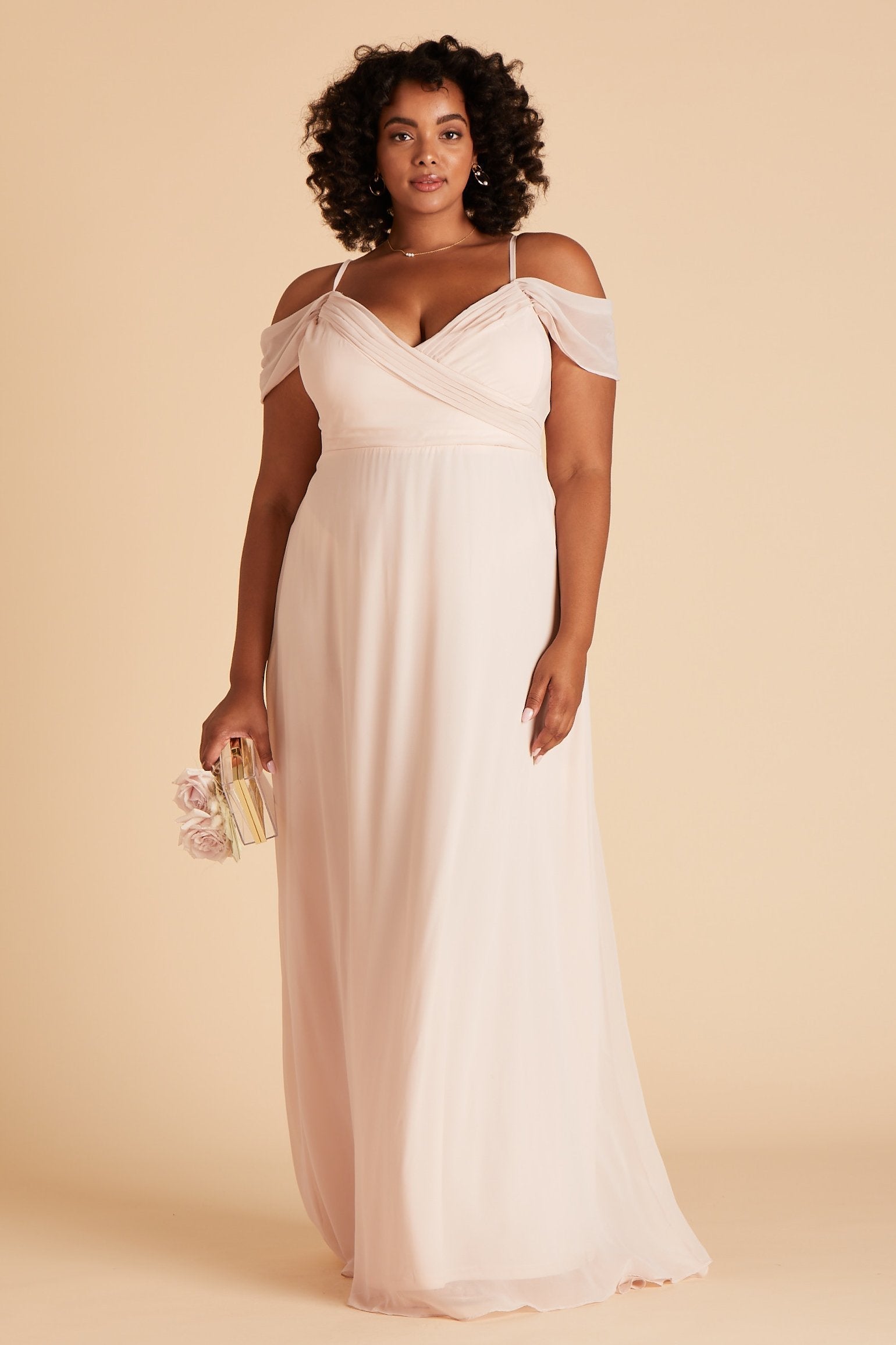 Spence convertible plus size bridesmaid dress in pale blush chiffon by Birdy Grey, front view