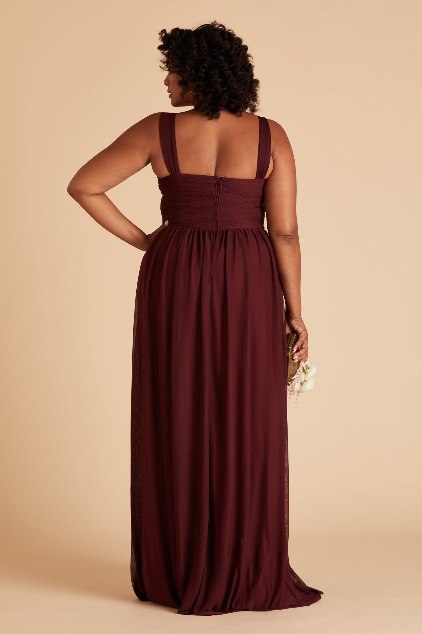 Elsye plus size bridesmaid dress in cabernet burgundy chiffon by Birdy Grey, back view