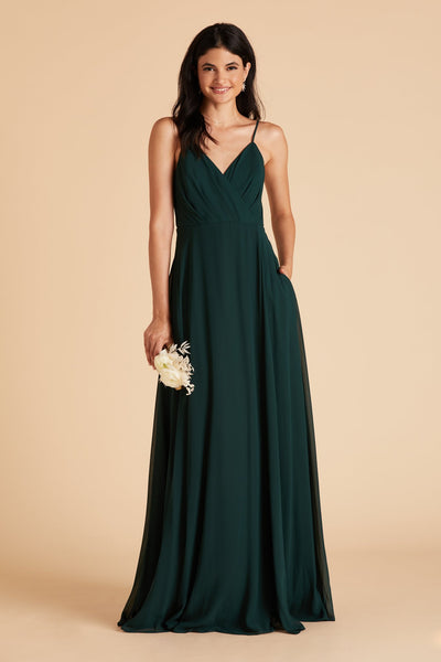 Kaia bridesmaids dress in emerald green chiffon by Birdy Grey, front view