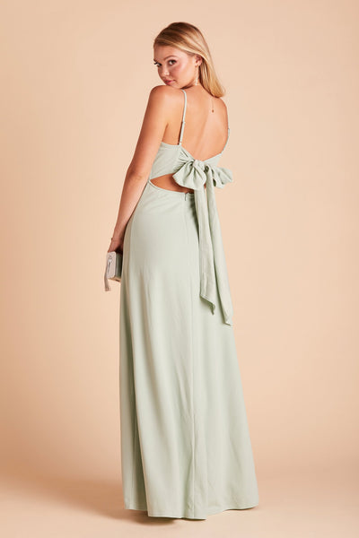 Benny bridesmaid dress in sage green crepe by Birdy Grey, back view