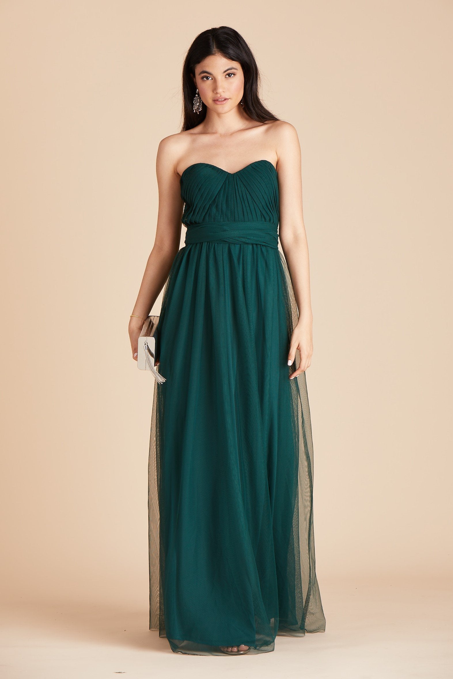 Christina convertible bridesmaid dress in emerald green tulle by Birdy Grey, front view