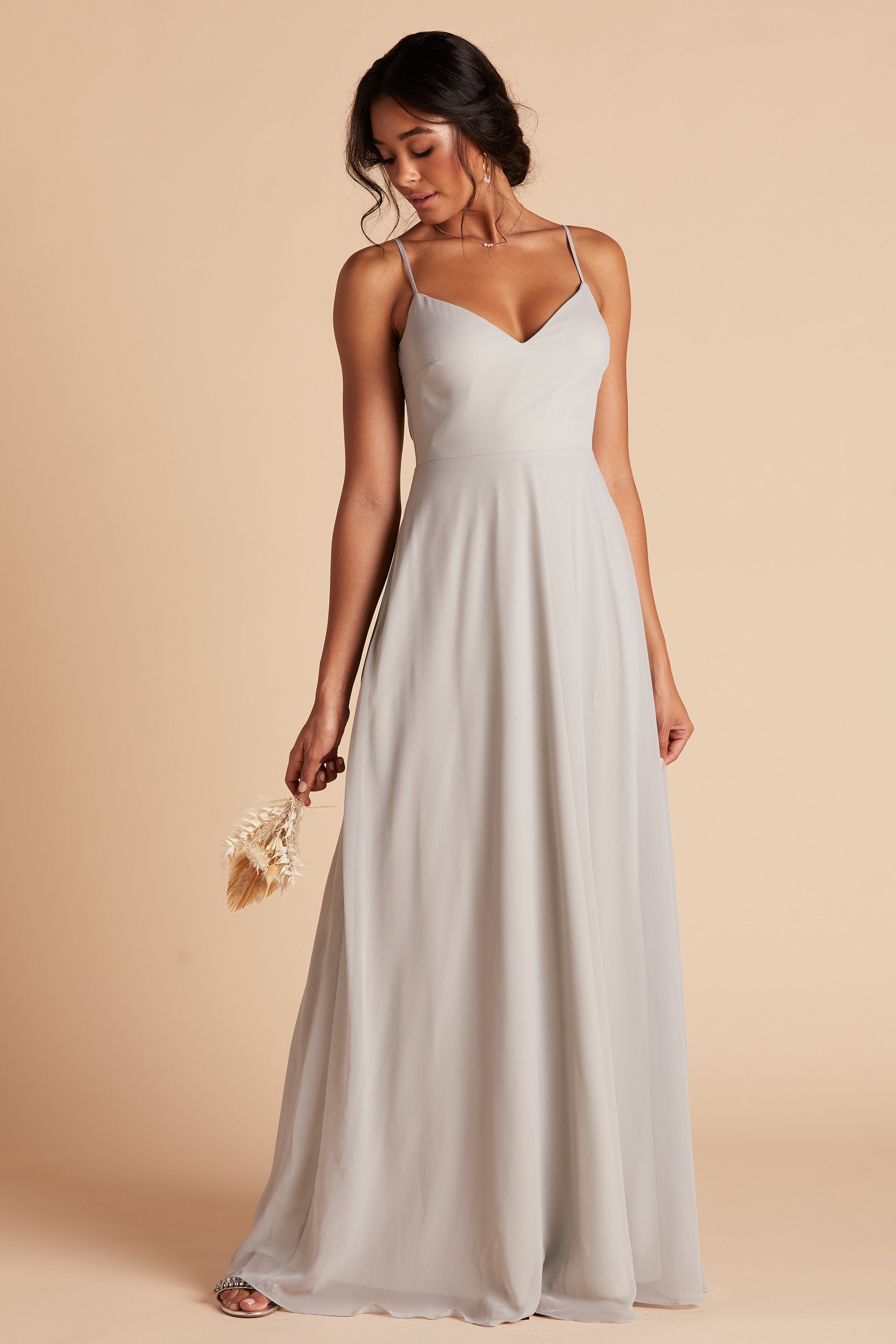 Devin convertible bridesmaid dress in dove gray chiffon by Birdy Grey, front view