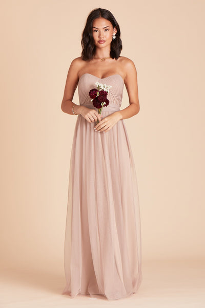 Christina convertible bridesmaid dress in sandy taupe tulle by Birdy Grey, front view