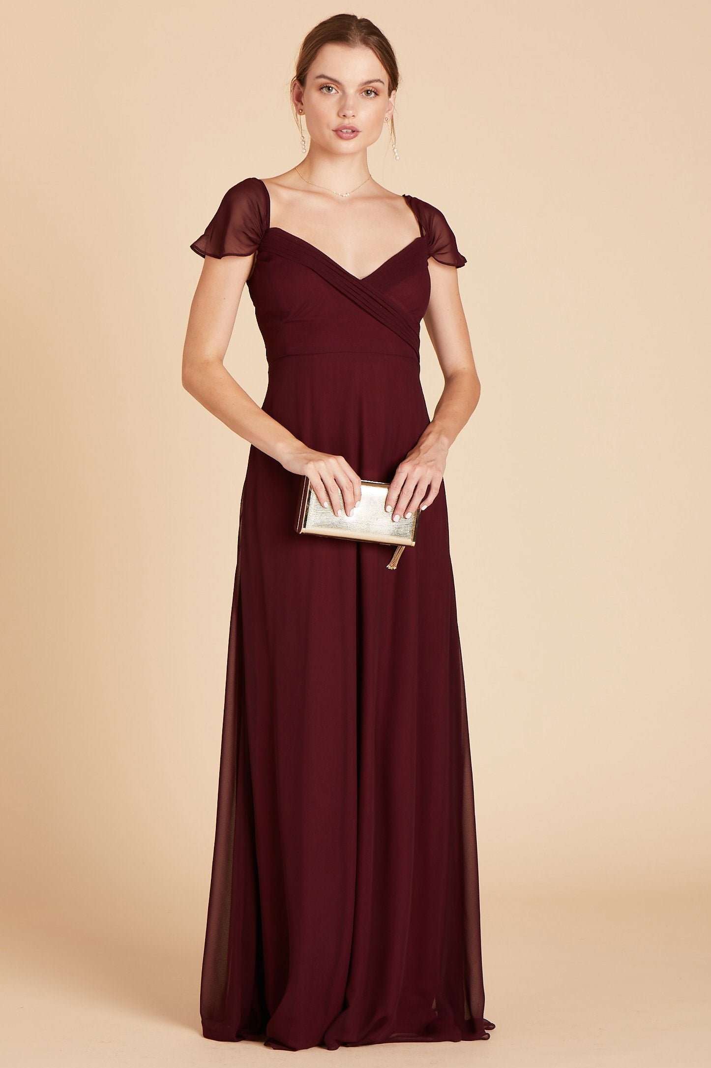 Spence convertible bridesmaid dress in cabernet burgundy chiffon by Birdy Grey, front view