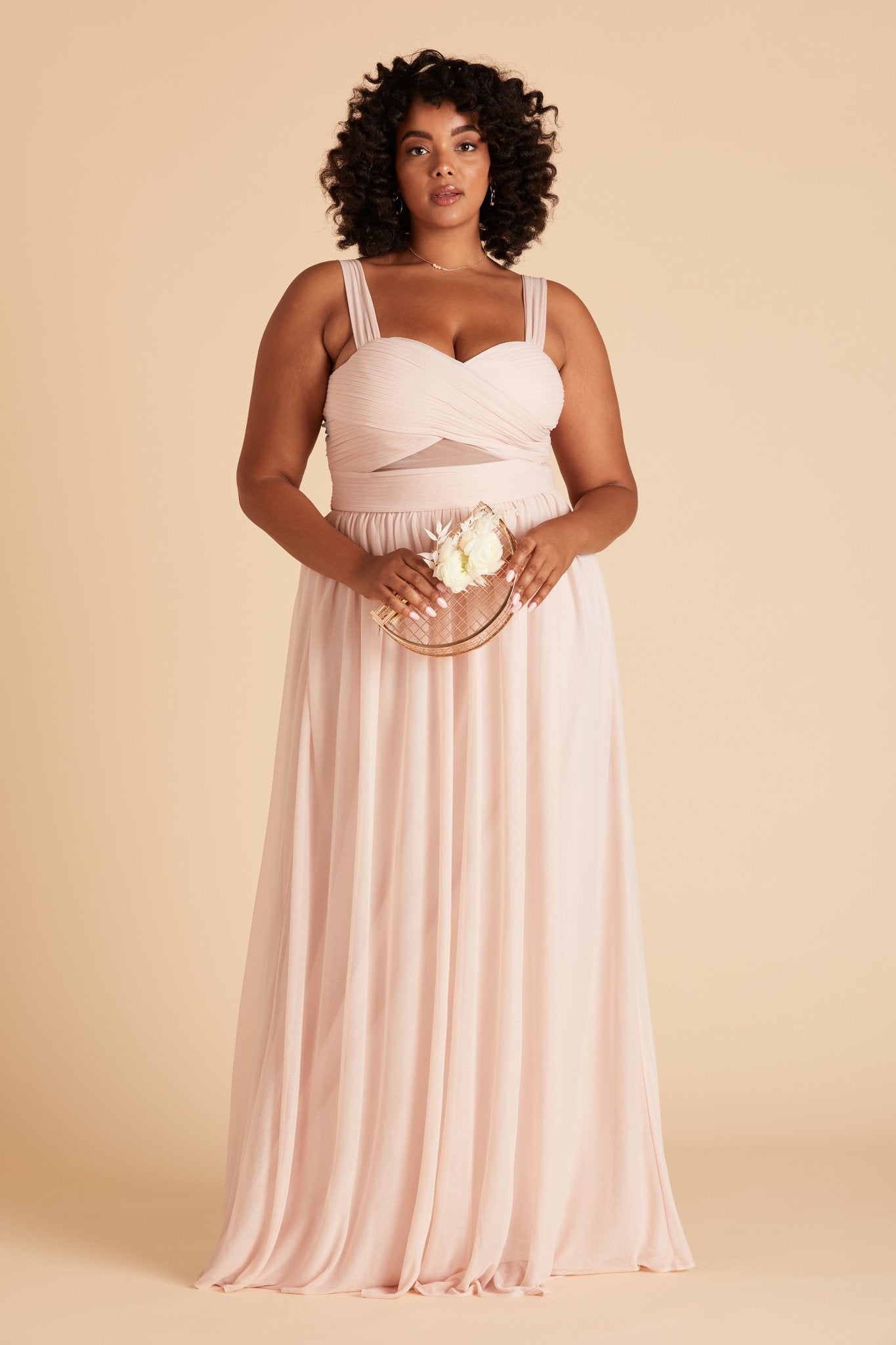 Elsye plus size bridesmaid dress in pale blush chiffon by Birdy Grey, front view