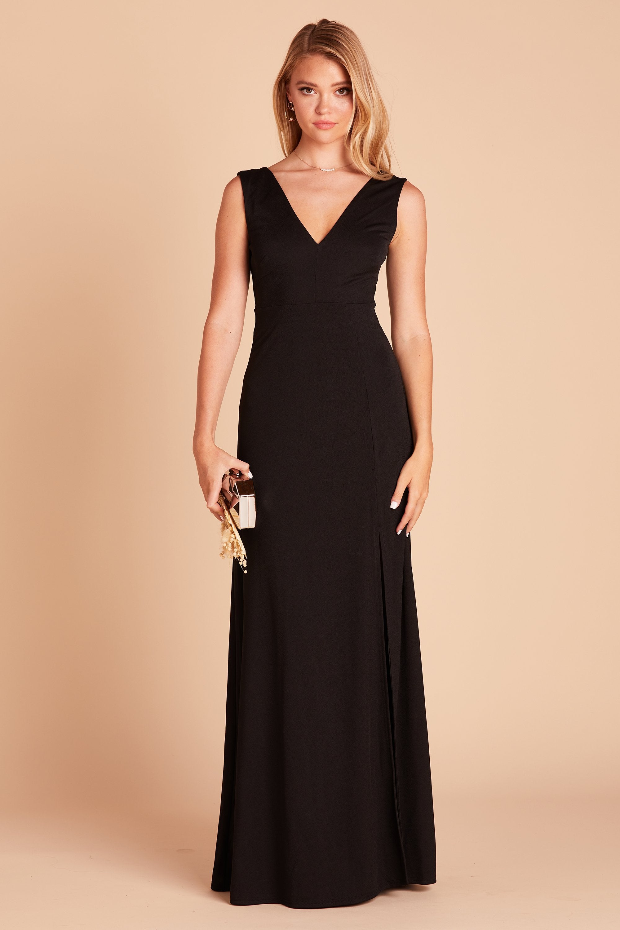 Shamin bridesmaid dress in black crepe by Birdy Grey, front view