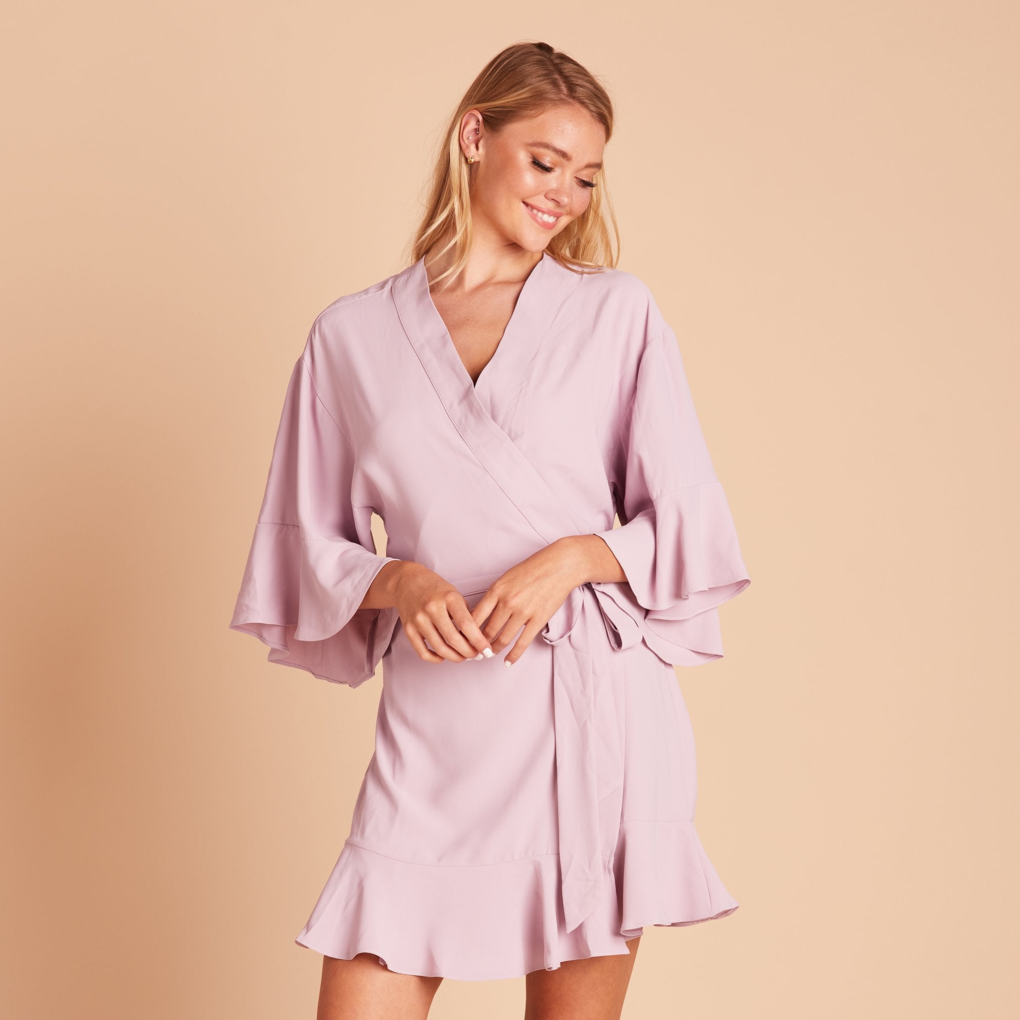 Kenny Ruffle Robe in lavender by Birdy Grey, front view