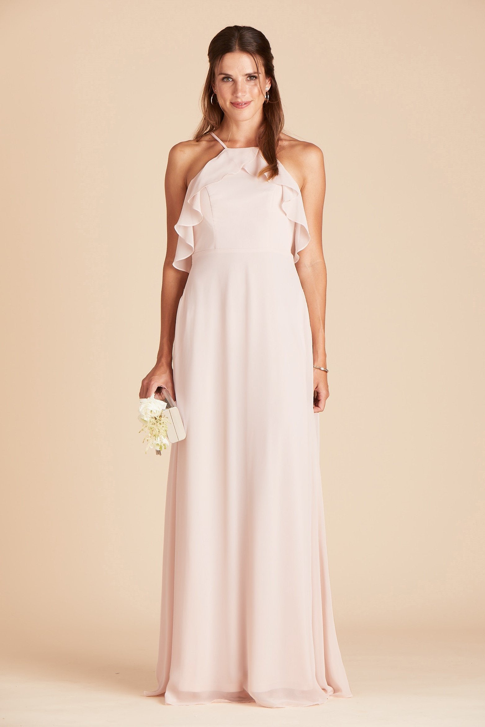 Jules bridesmaid dress in pale blush chiffon by Birdy Grey, front view