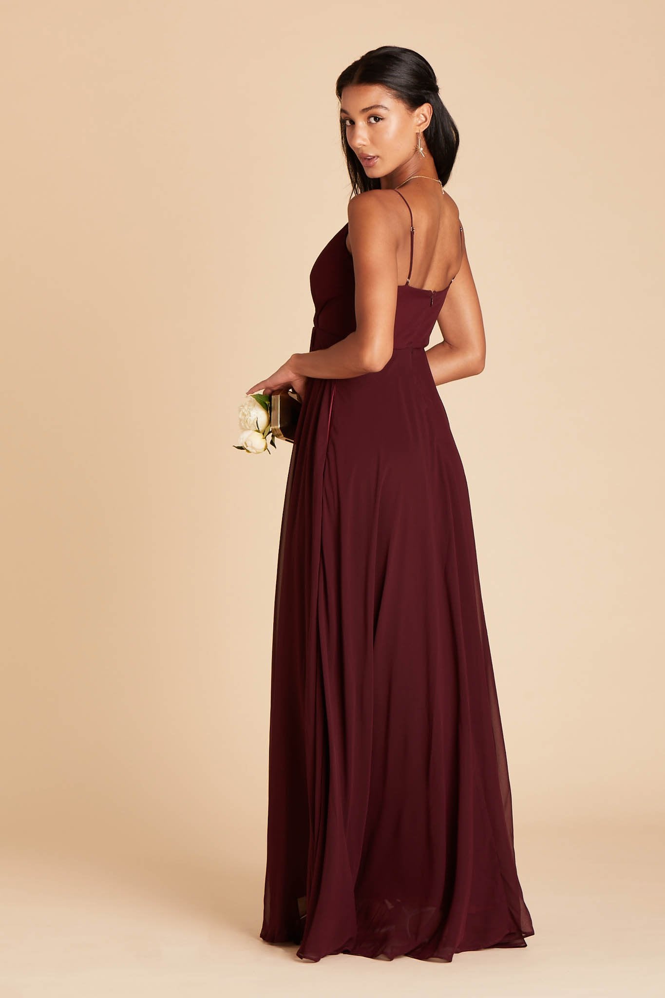 Kaia bridesmaids dress in cabernet burgundy chiffon by Birdy Grey, side view