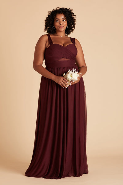 Elsye plus size bridesmaid dress in cabernet burgundy chiffon by Birdy Grey, front view