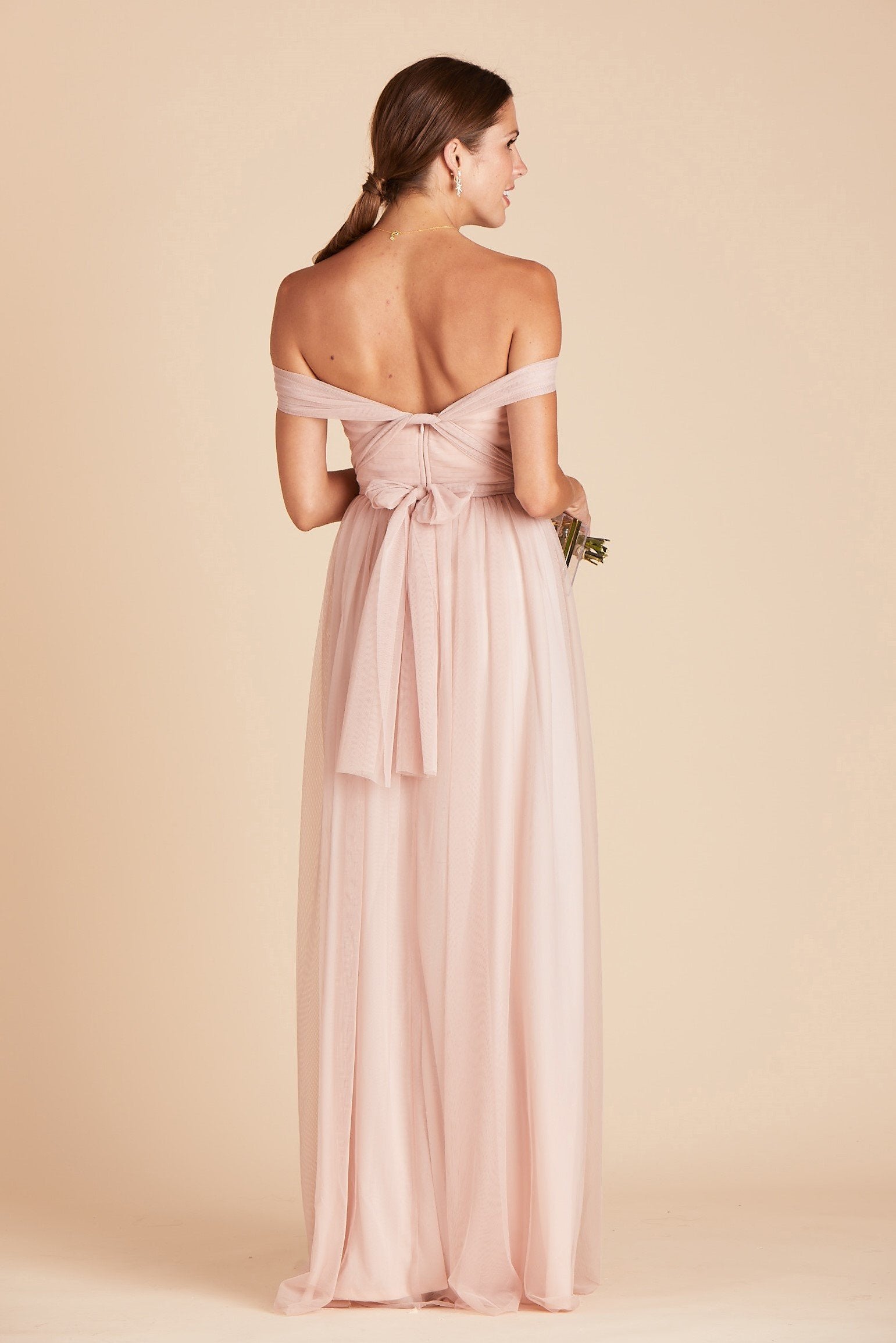 Christina convertible bridesmaid dress in vintage blush tulle by Birdy Grey, back view