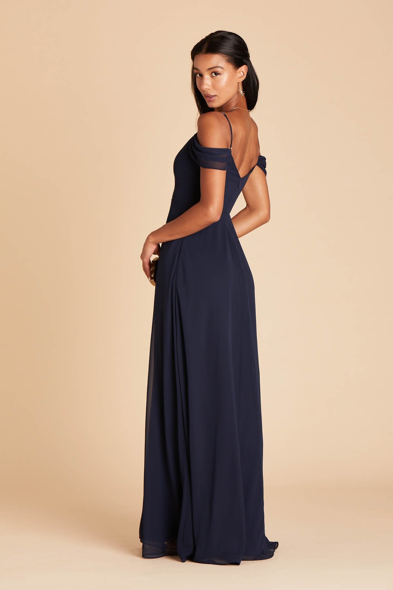 Devin convertible bridesmaid dress in navy blue chiffon by Birdy Grey, side view