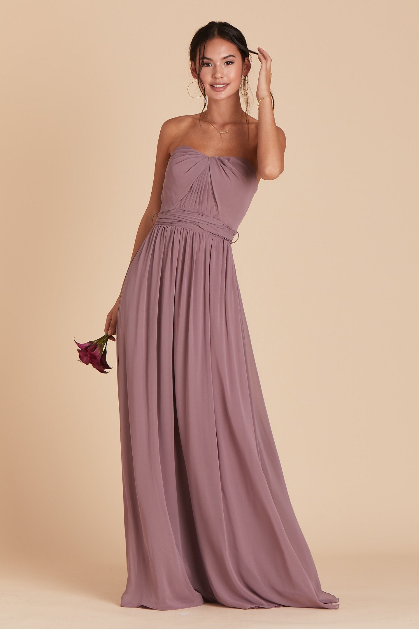 Grace convertible bridesmaid dress in Dark Mauve Purple Chiffon by Birdy Grey, front view