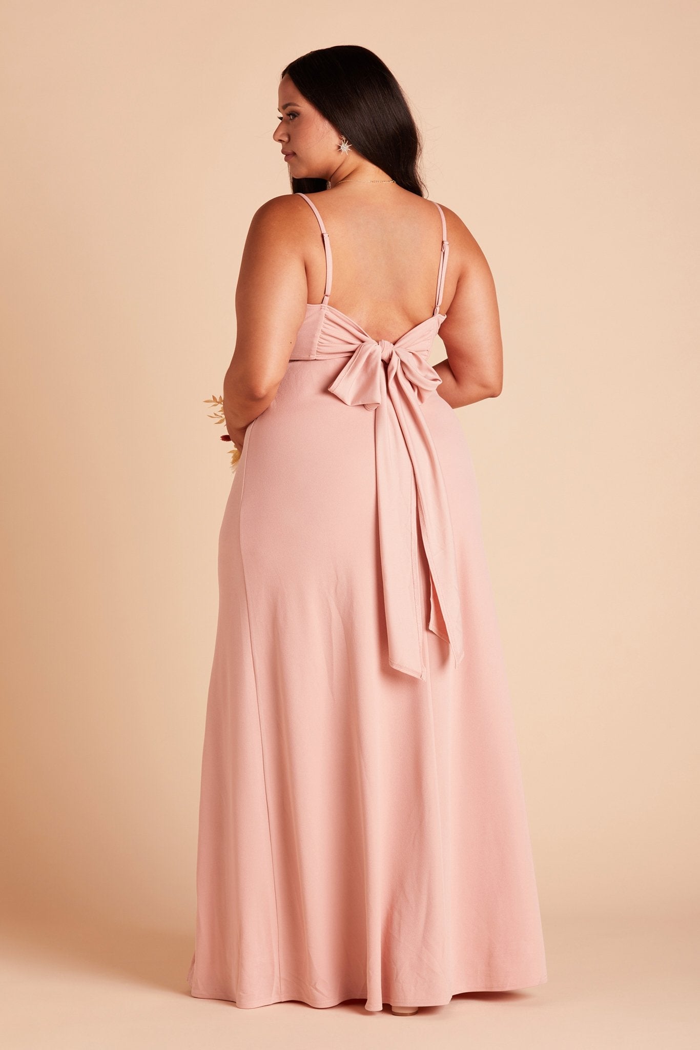 Benny plus size bridesmaid dress in dusty rose crepe by Birdy Grey, back view