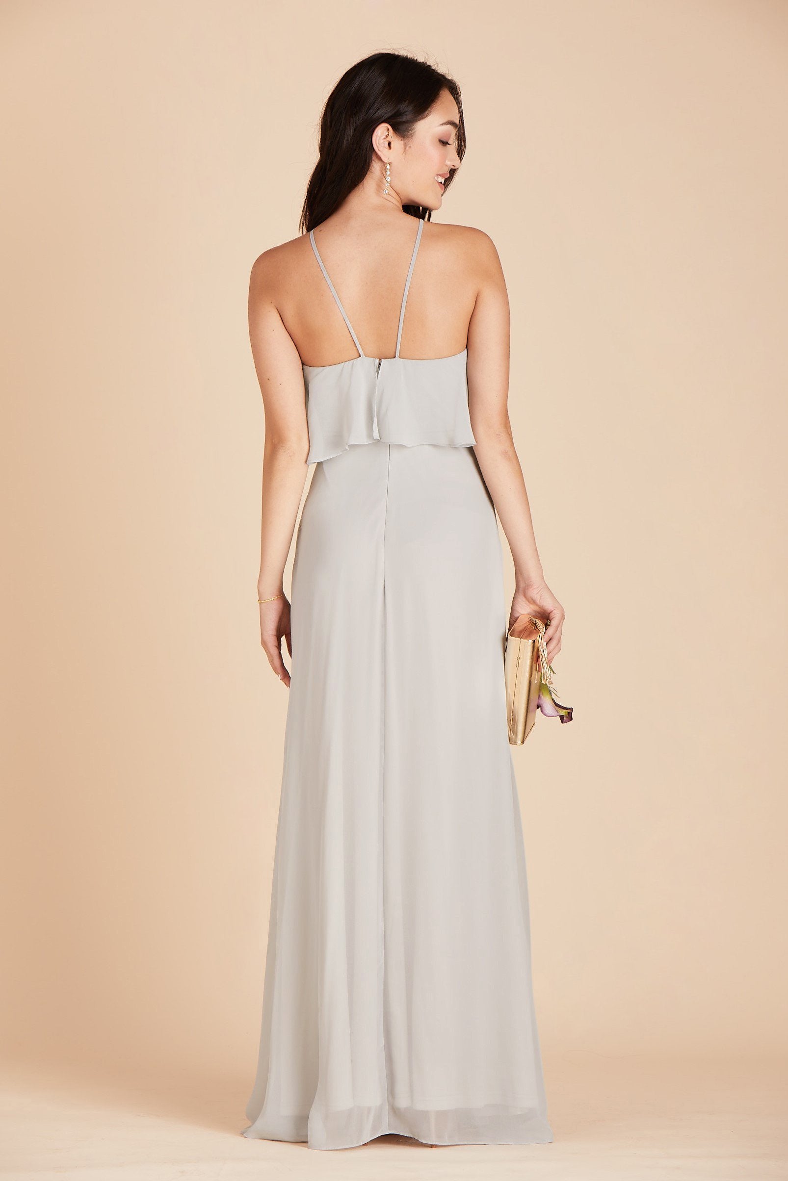 Jules bridesmaid dress in dove gray chiffon by Birdy Grey, back view
