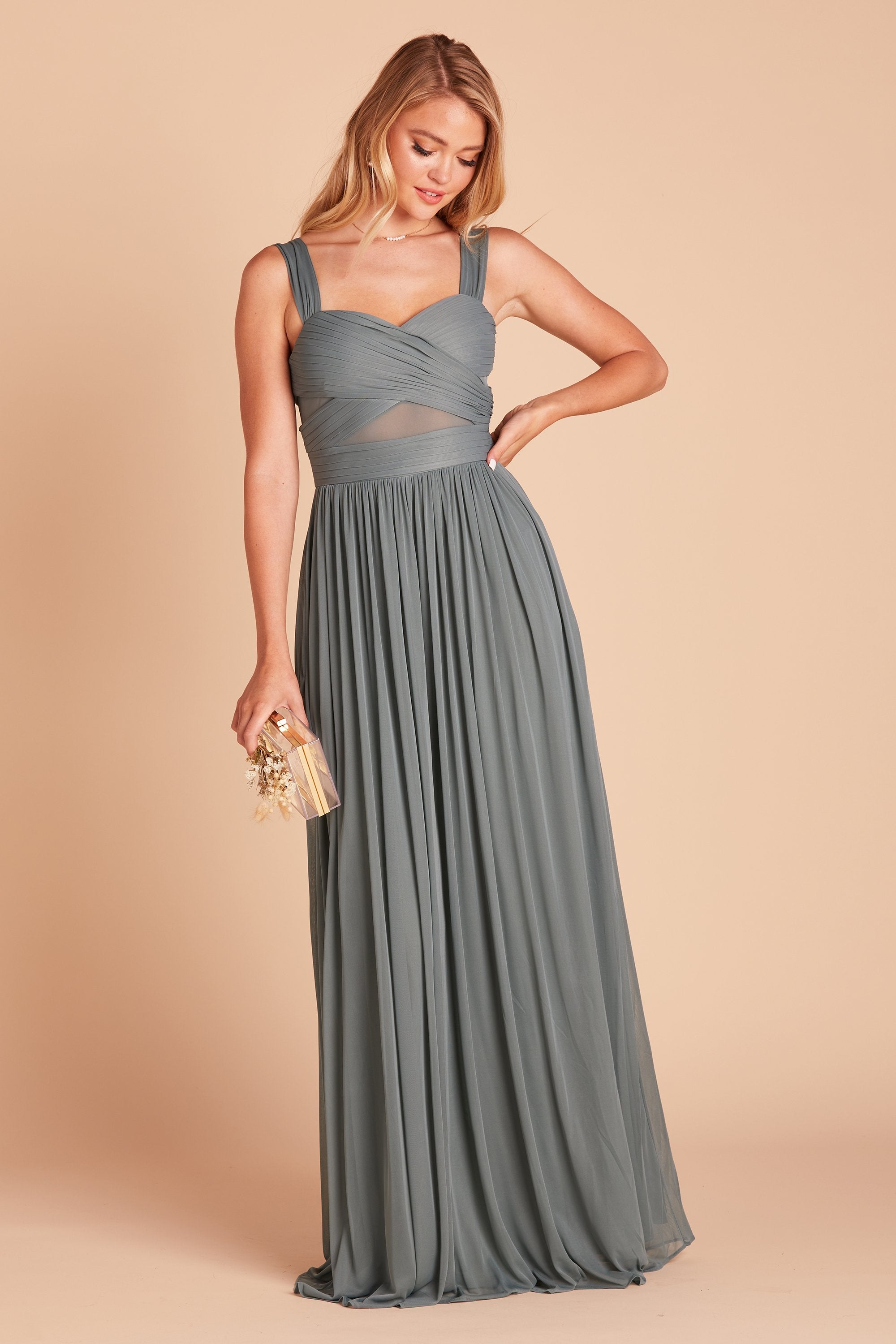 Elsye bridesmaid dress in sea glass green chiffon by Birdy Grey, front view