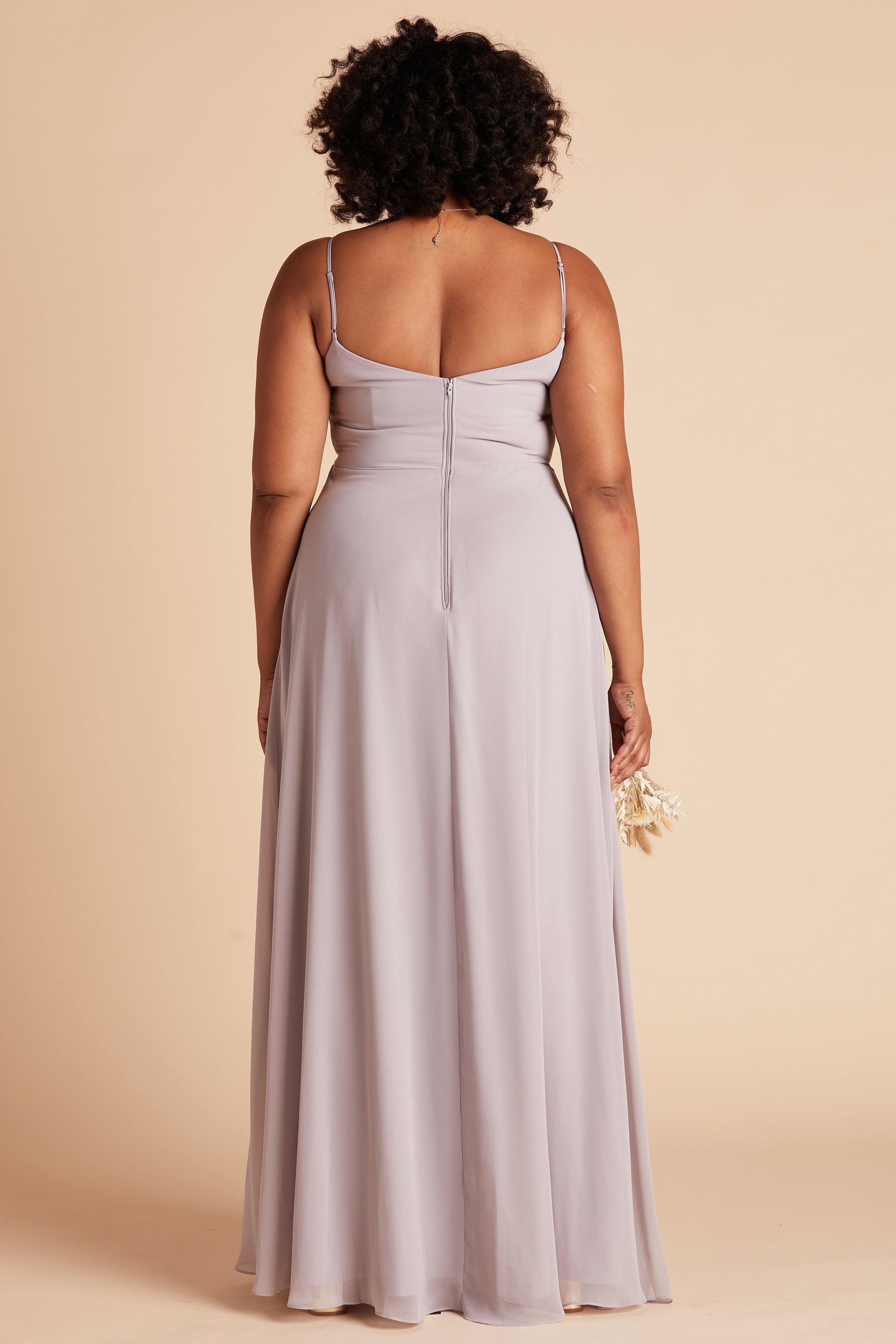Devin convertible plus size bridesmaids dress in lilac purple chiffon by Birdy Grey, back view