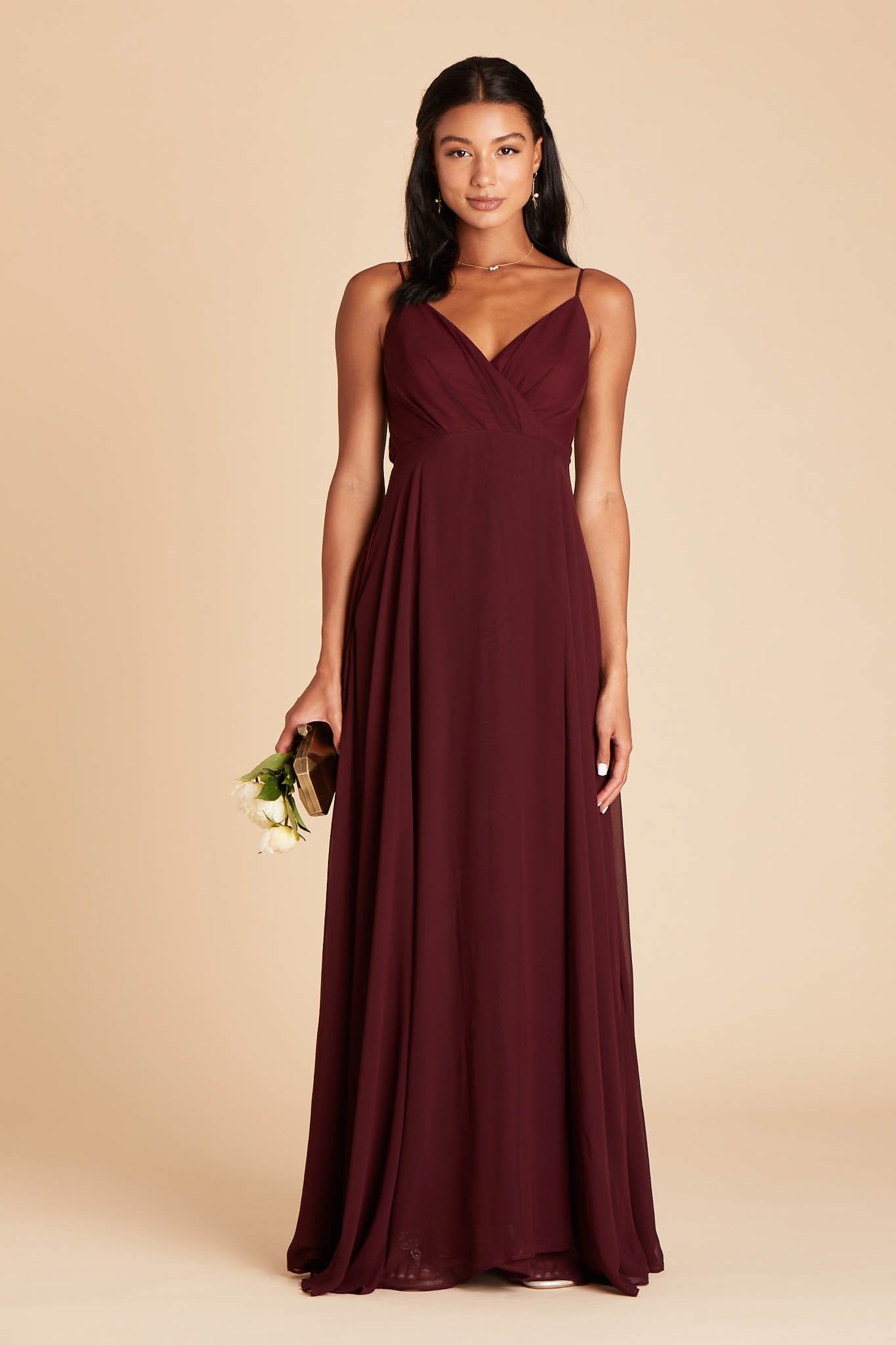 Kaia bridesmaids dress in cabernet burgundy chiffon by Birdy Grey, front view