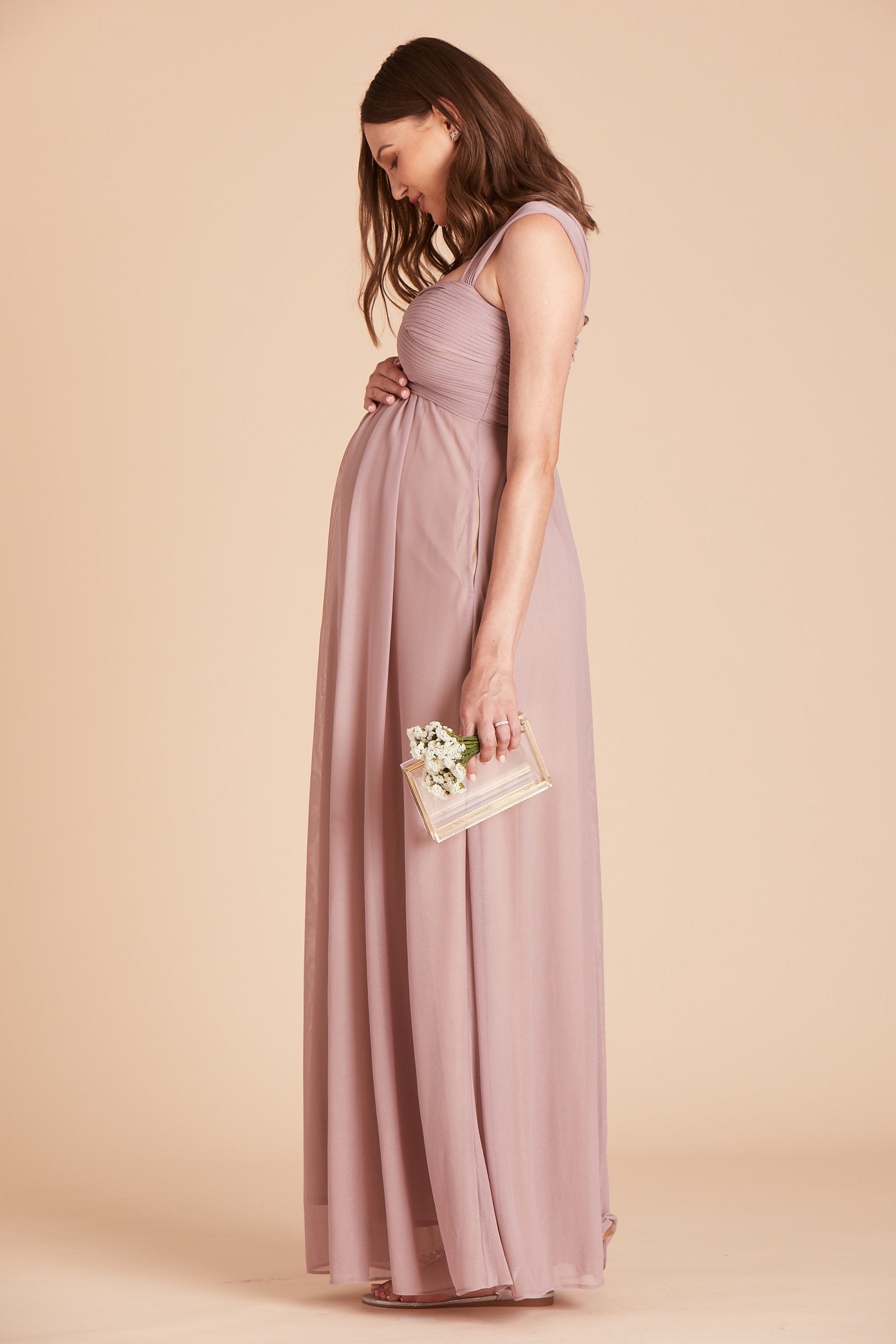 Maria convertible bridesmaids dress in mauve chiffon by Birdy Grey, side view
