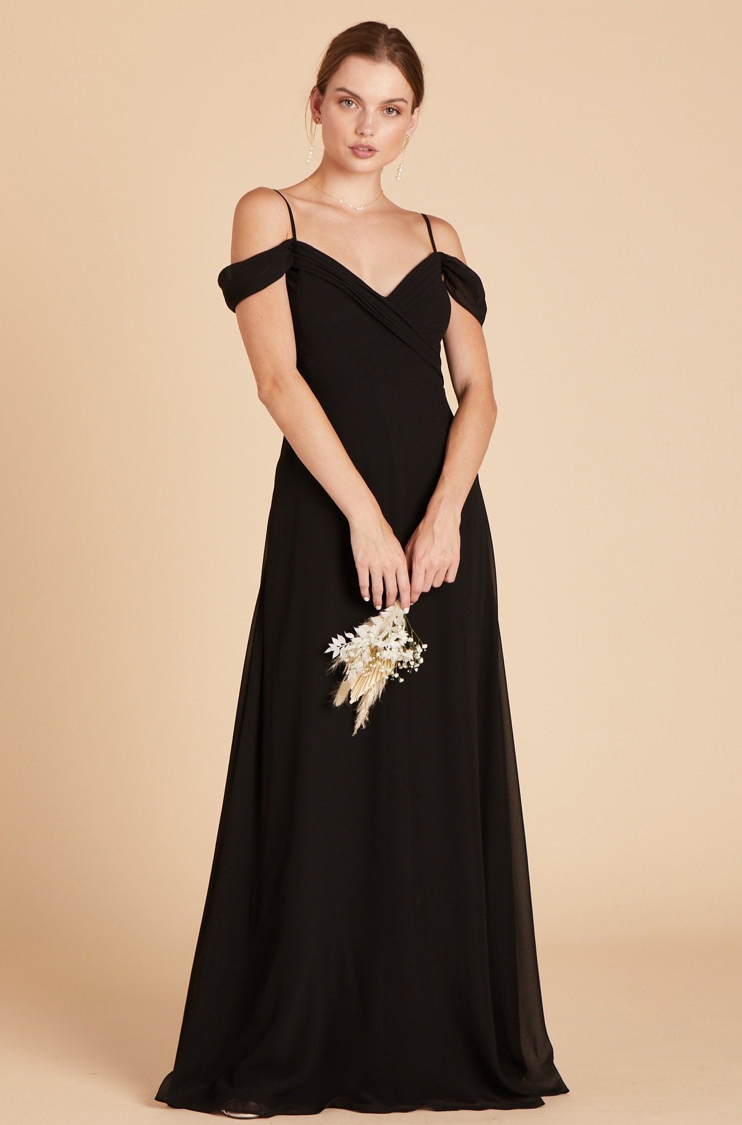 Spence convertible bridesmaid dress in black chiffon by Birdy Grey, front view