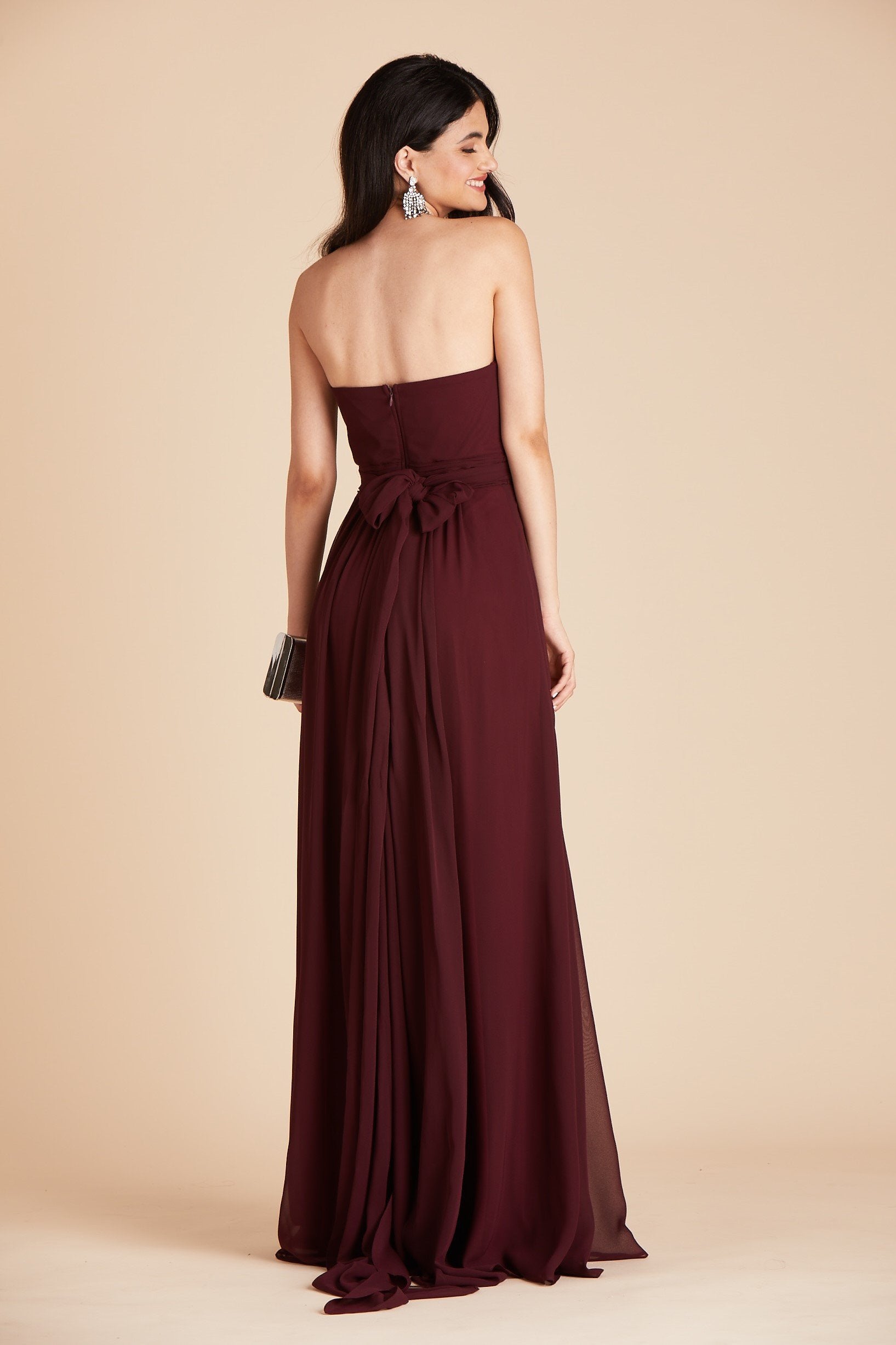 Grace convertible bridesmaid dress in cabernet burgundy chiffon by Birdy Grey, back view