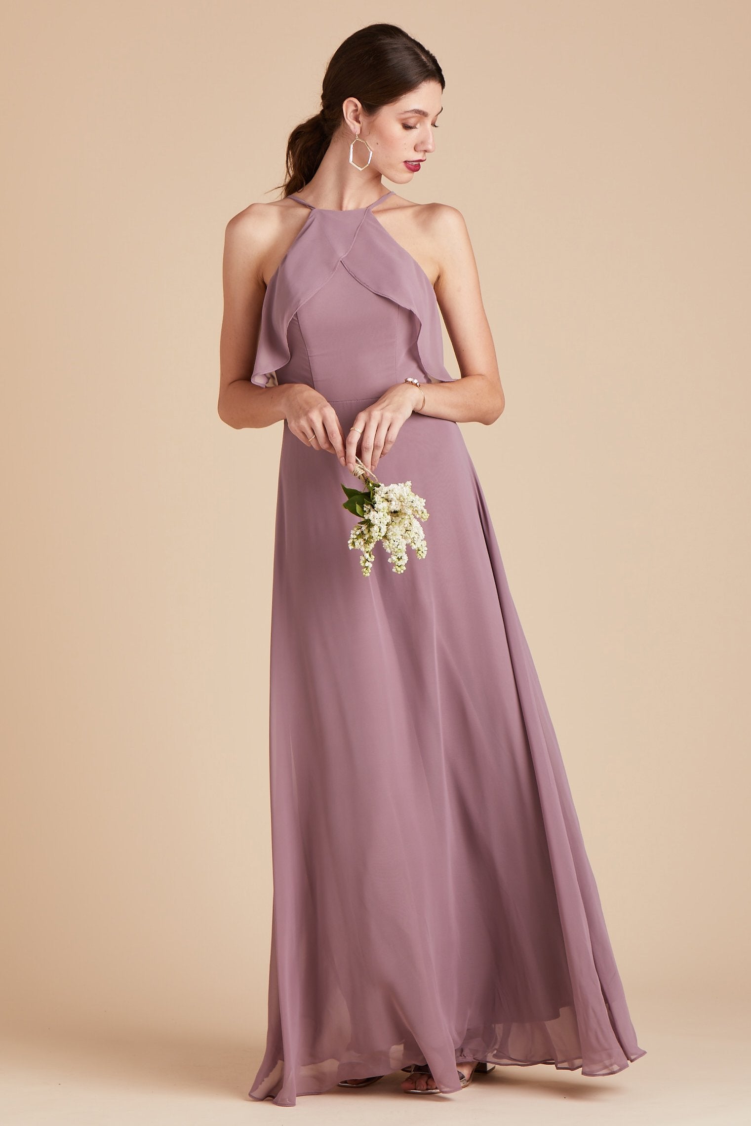Jules bridesmaid dress in dark mauve chiffon by Birdy Grey, front view