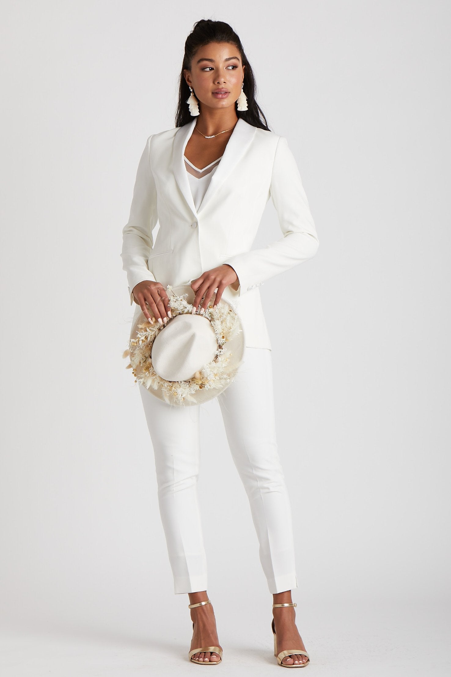 LBECLEY Suits for Women Women's Two Piece Lapels Suit Set Office Business  Long Sleeve Formal Jacket Pant Suit Slim Fit Trouser Jacket Suit with Waist  Belt Pant Suit Junior White Xl -