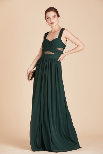 Elsye bridesmaid dress in emerald green chiffon by Birdy Grey, front view