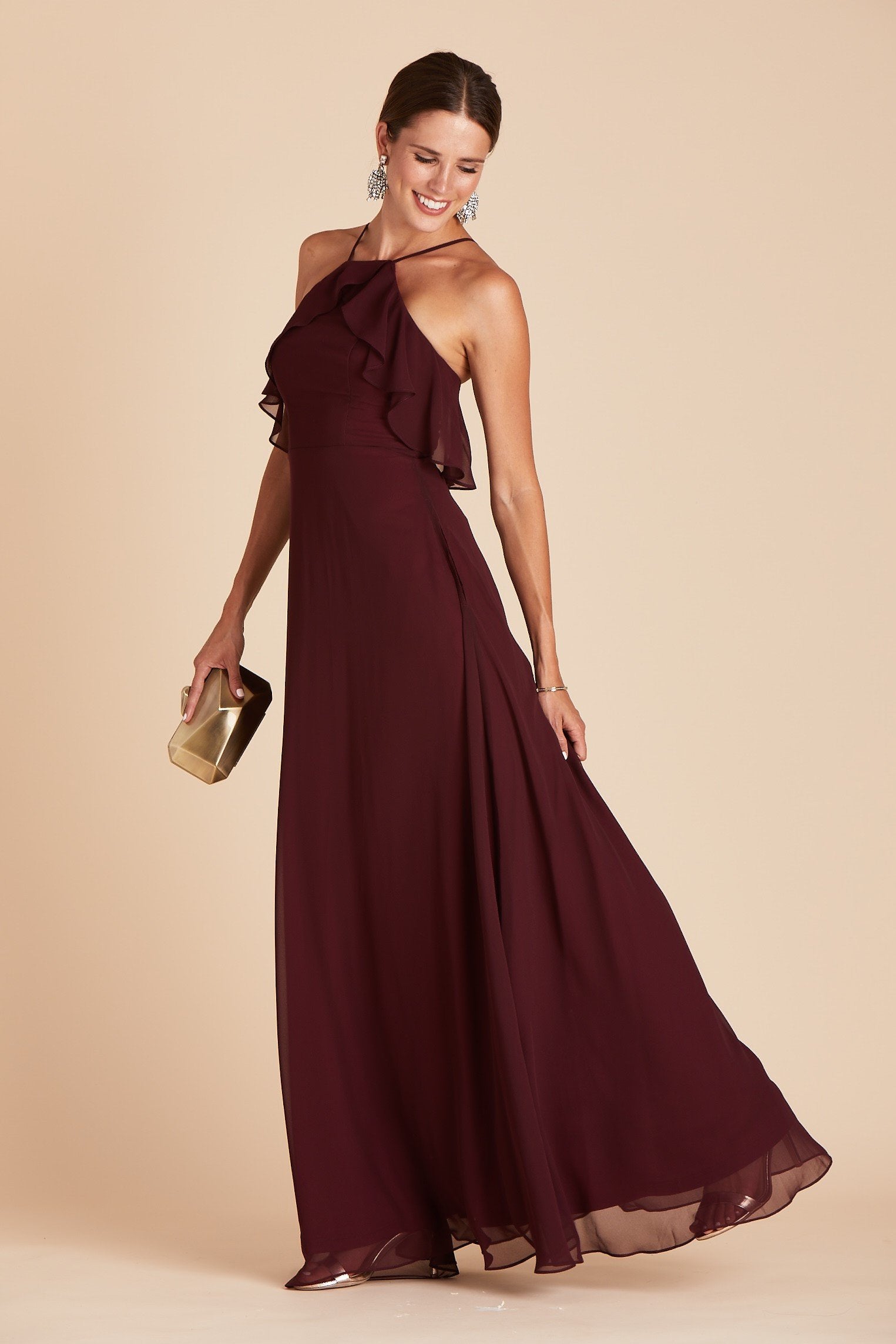 Jules bridesmaid dress in cabernet burgundy chiffon by Birdy Grey, side view