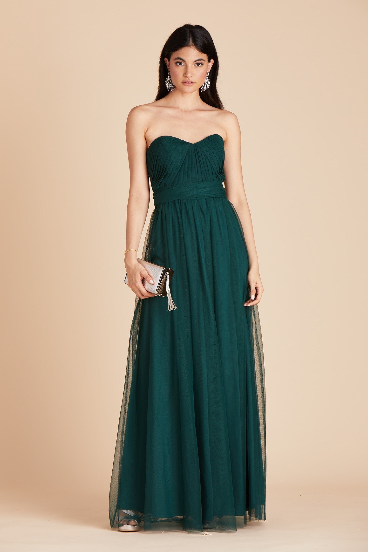 Christina convertible bridesmaid dress in emerald green tulle by Birdy Grey, front view