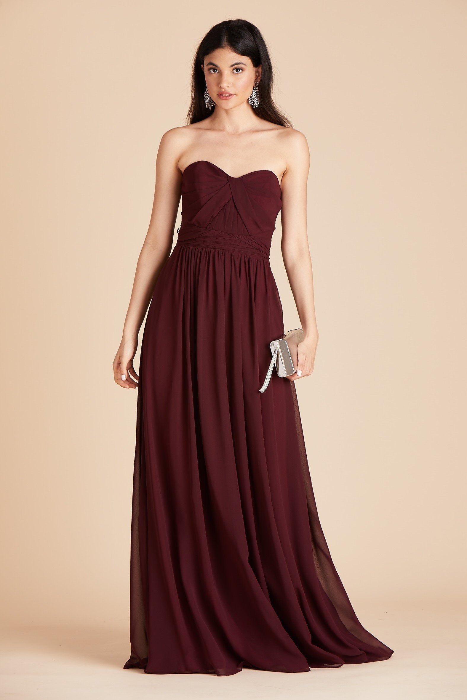 Grace convertible bridesmaid dress in cabernet burgundy chiffon by Birdy Grey, front view