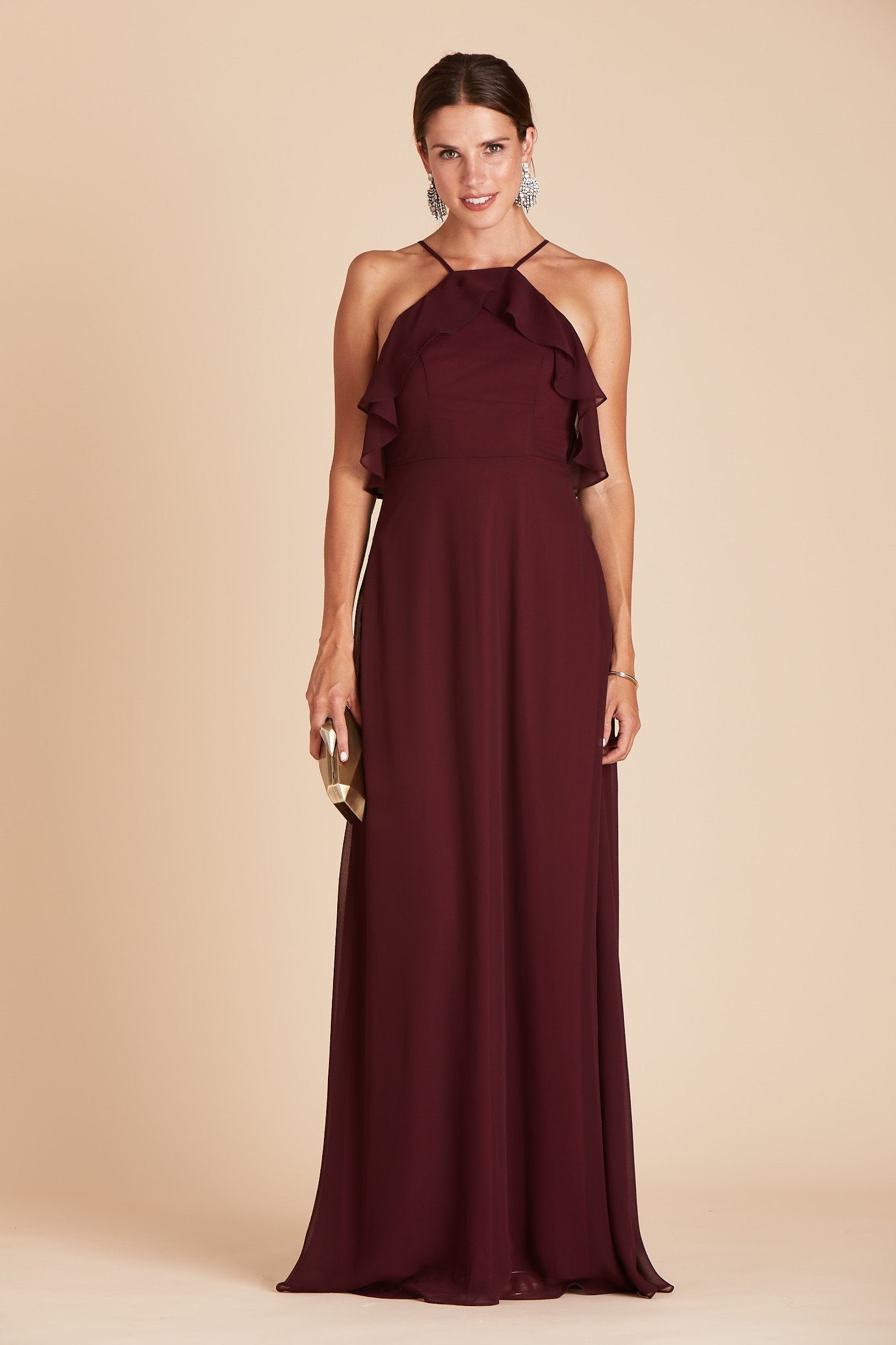 Jules bridesmaid dress in cabernet burgundy chiffon by Birdy Grey, front view