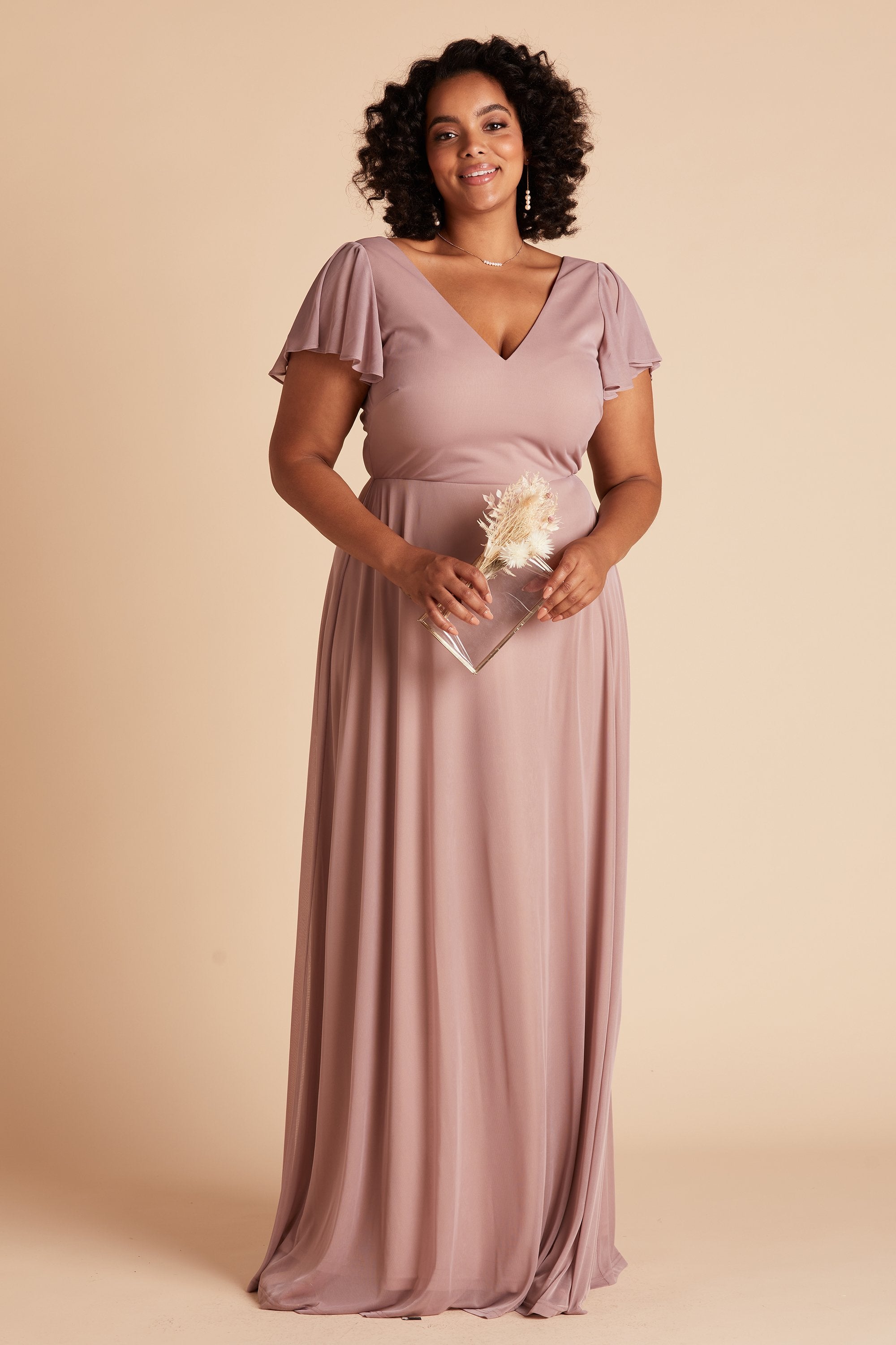 Hannah plus size bridesmaids dress in mauve mesh by Birdy Grey, front view
