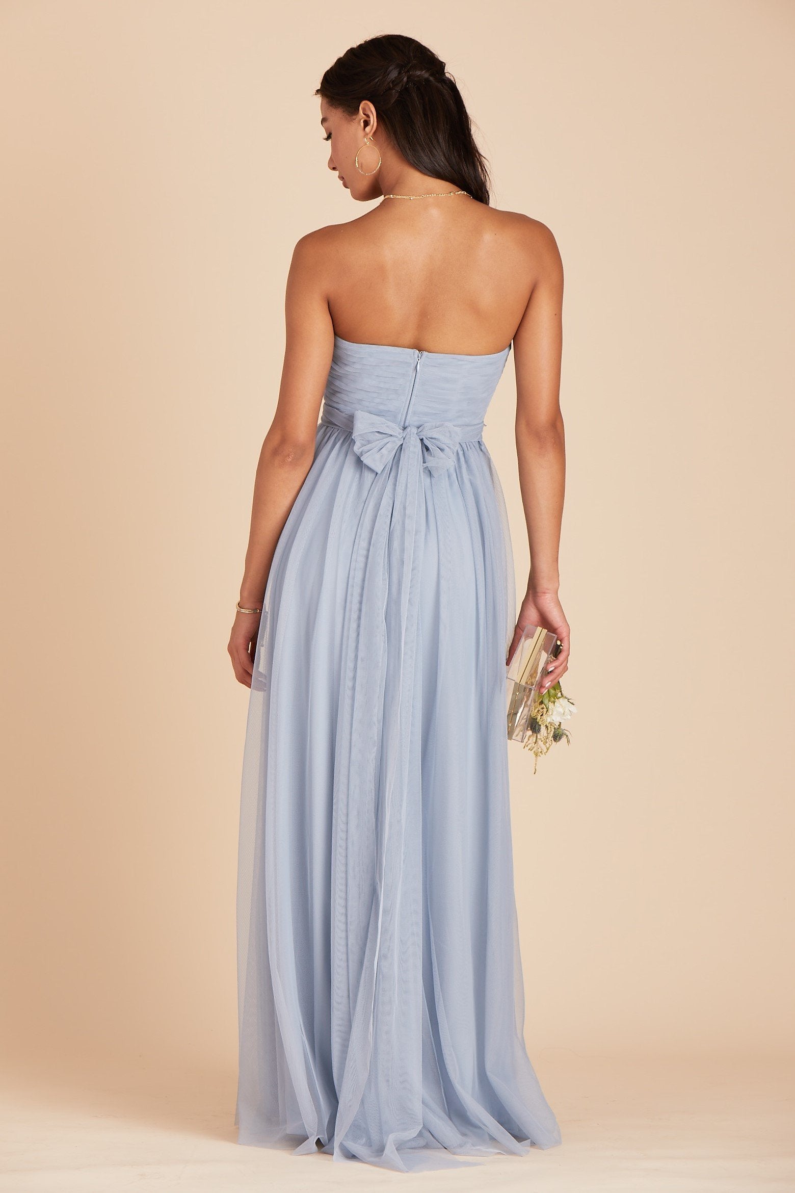 Christina convertible bridesmaid dress in dusty blue tulle by Birdy Grey, back view