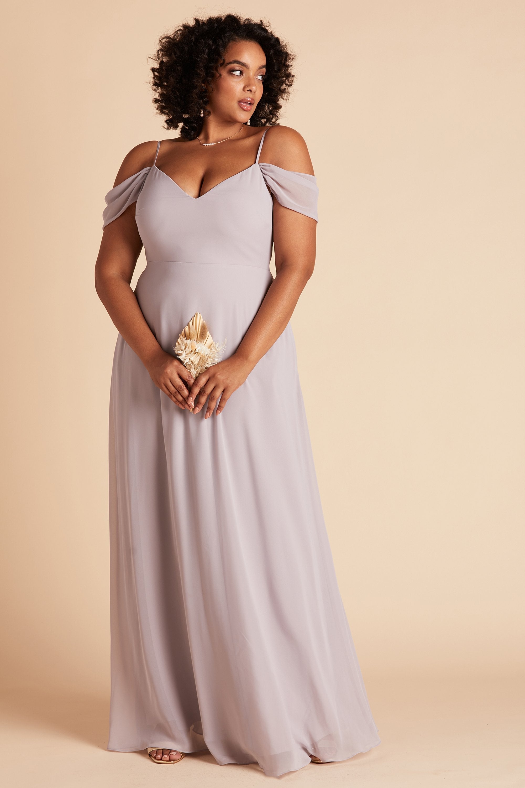 Devin convertible plus size bridesmaids dress in lilac purple chiffon by Birdy Grey, front view