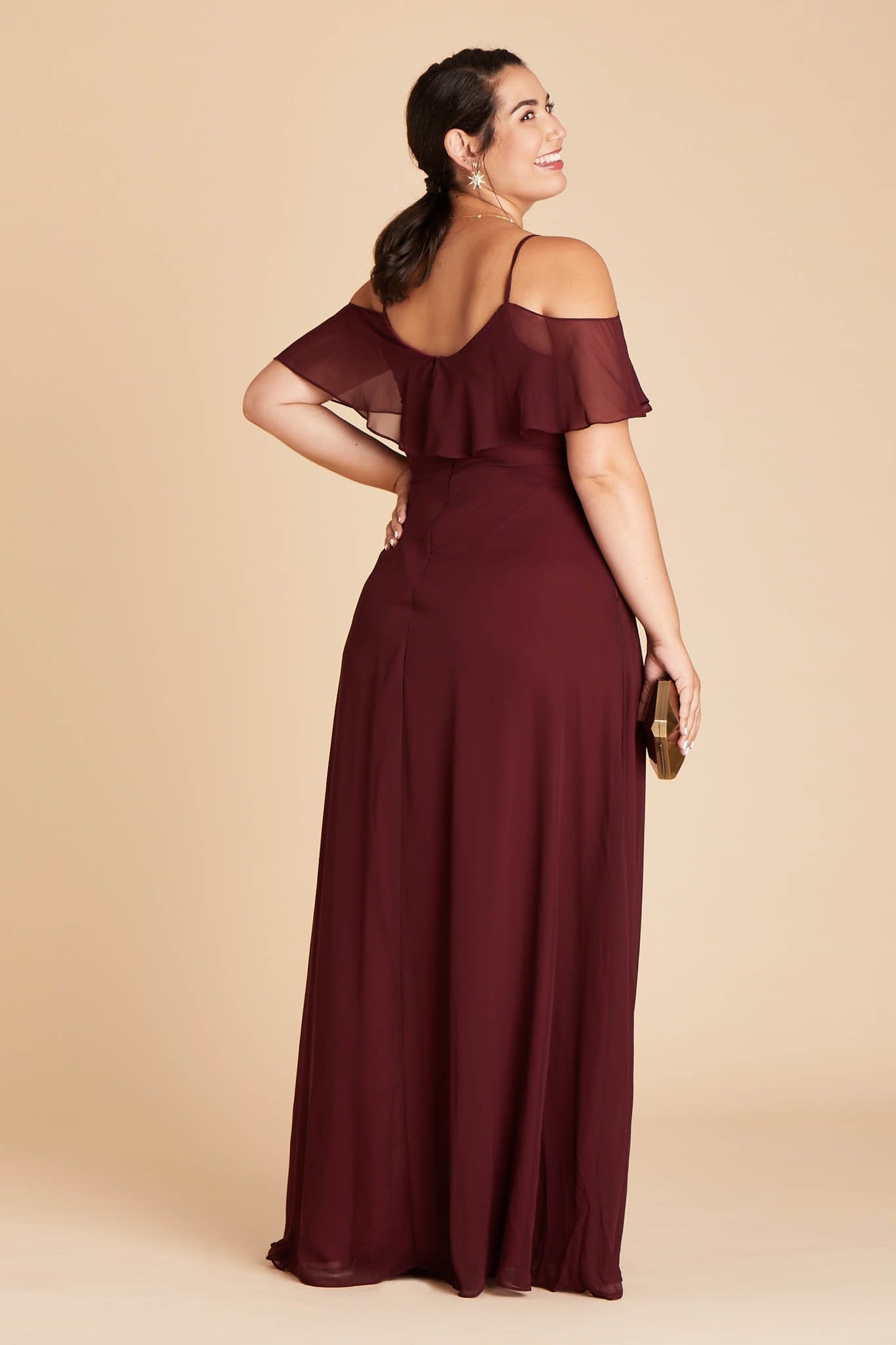 Jane convertible plus size bridesmaid dress in Cabernet Burgundy chiffon by Birdy Grey, back view