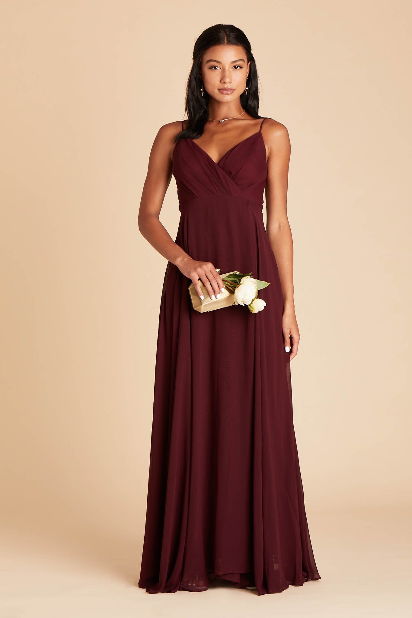 Kaia bridesmaids dress in cabernet burgundy chiffon by Birdy Grey, front view