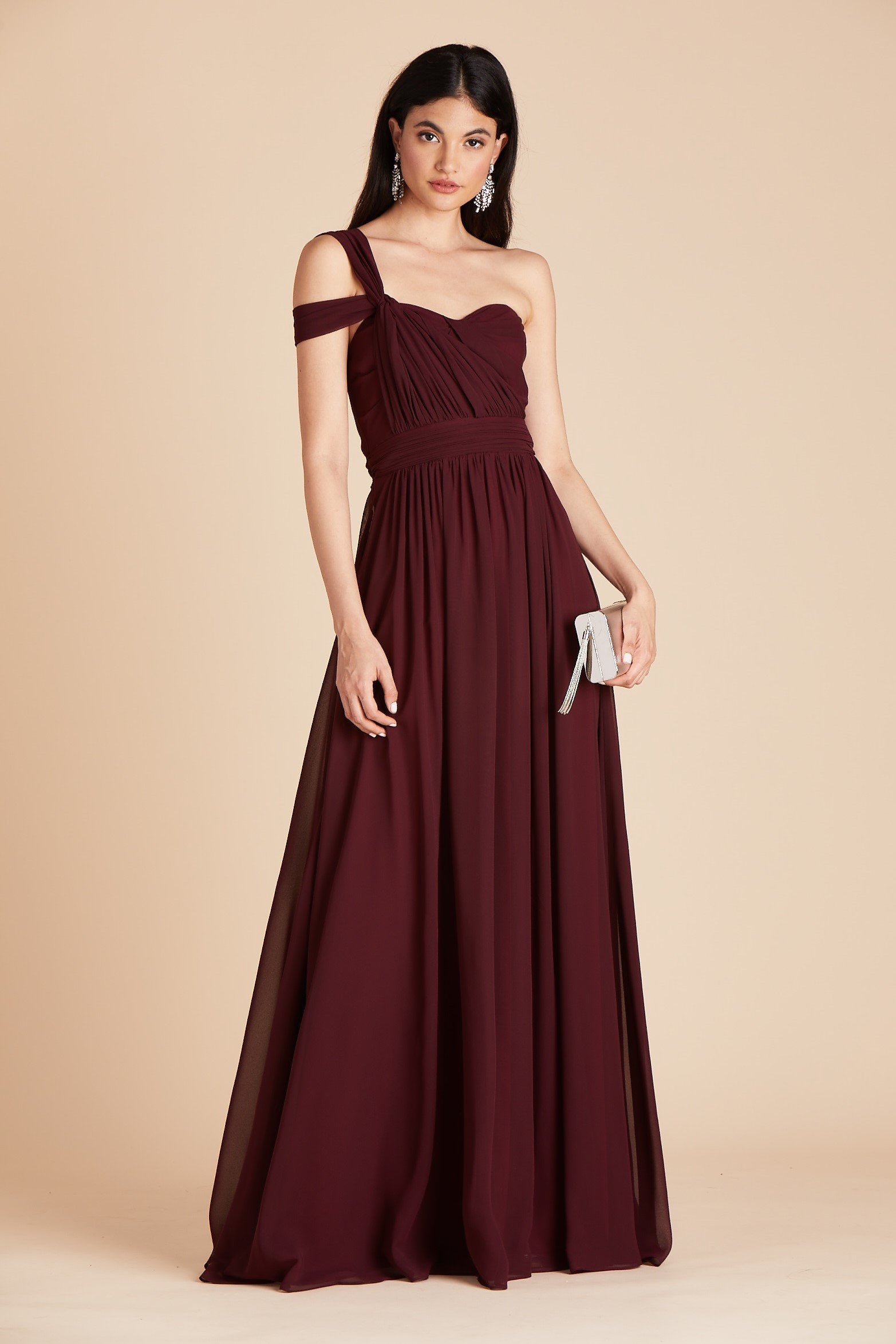 Grace convertible bridesmaid dress in cabernet burgundy chiffon by Birdy Grey, front view