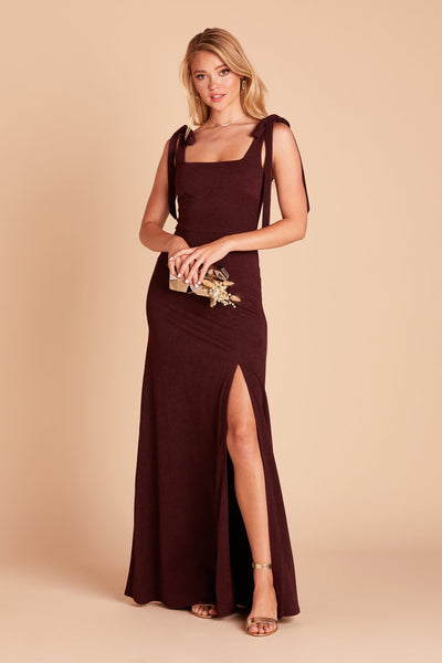 Alex convertible bridesmaid dress with slit in cabernet burgundy by Birdy Grey, front view