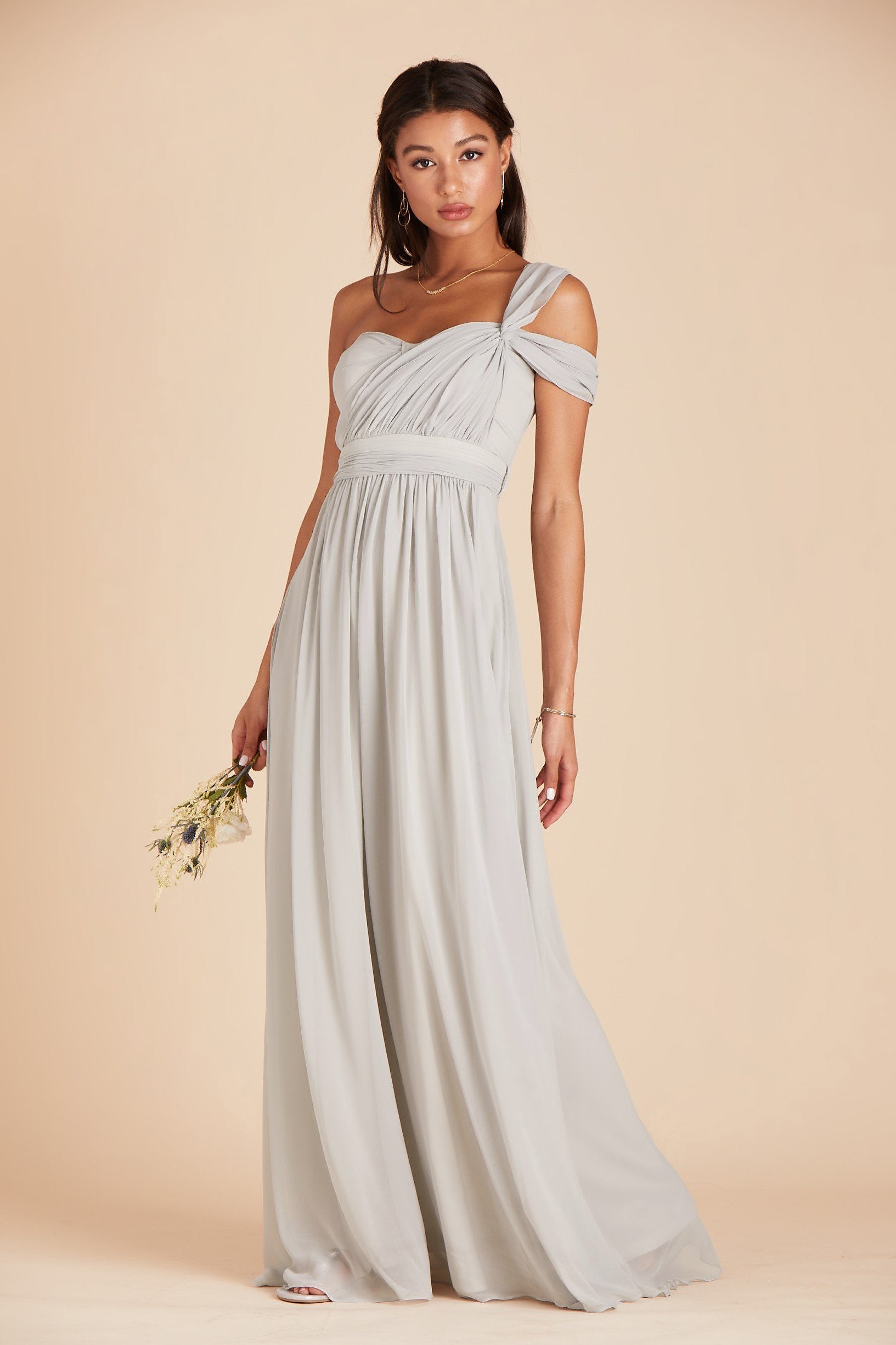 Grace convertible bridesmaid dress in dove gray chiffon by Birdy Grey, front view