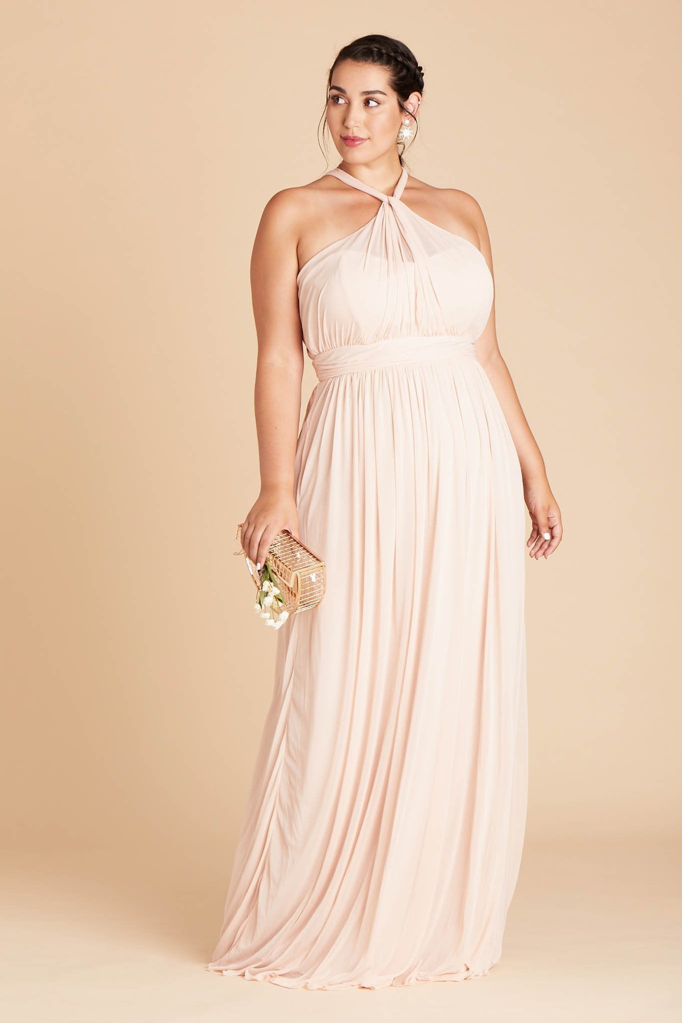 Kiko plus size bridesmaid dress in pale blush chiffon by Birdy Grey, front view