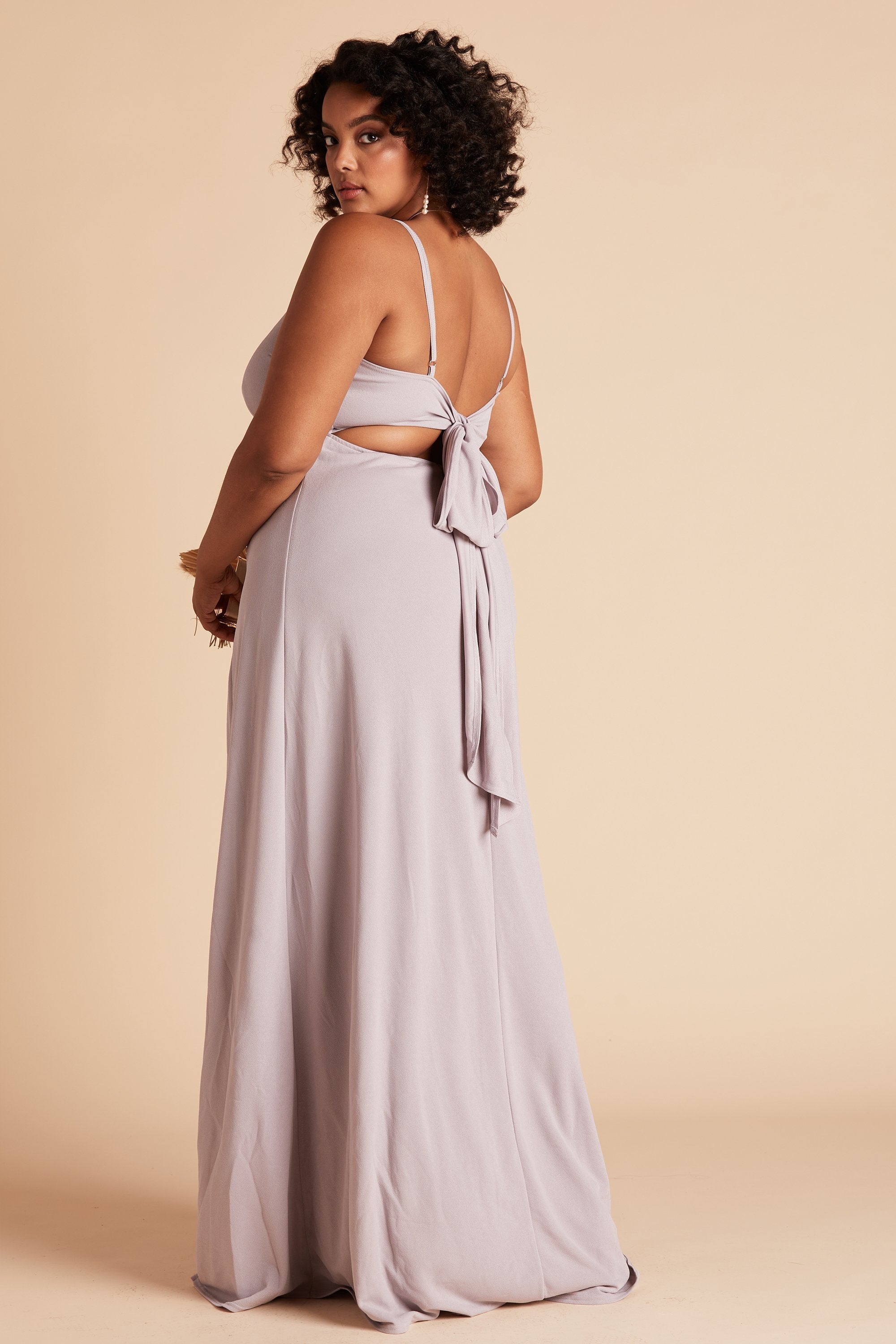 Benny plus size bridesmaid dress in lilac purple crepe by Birdy Grey, side view