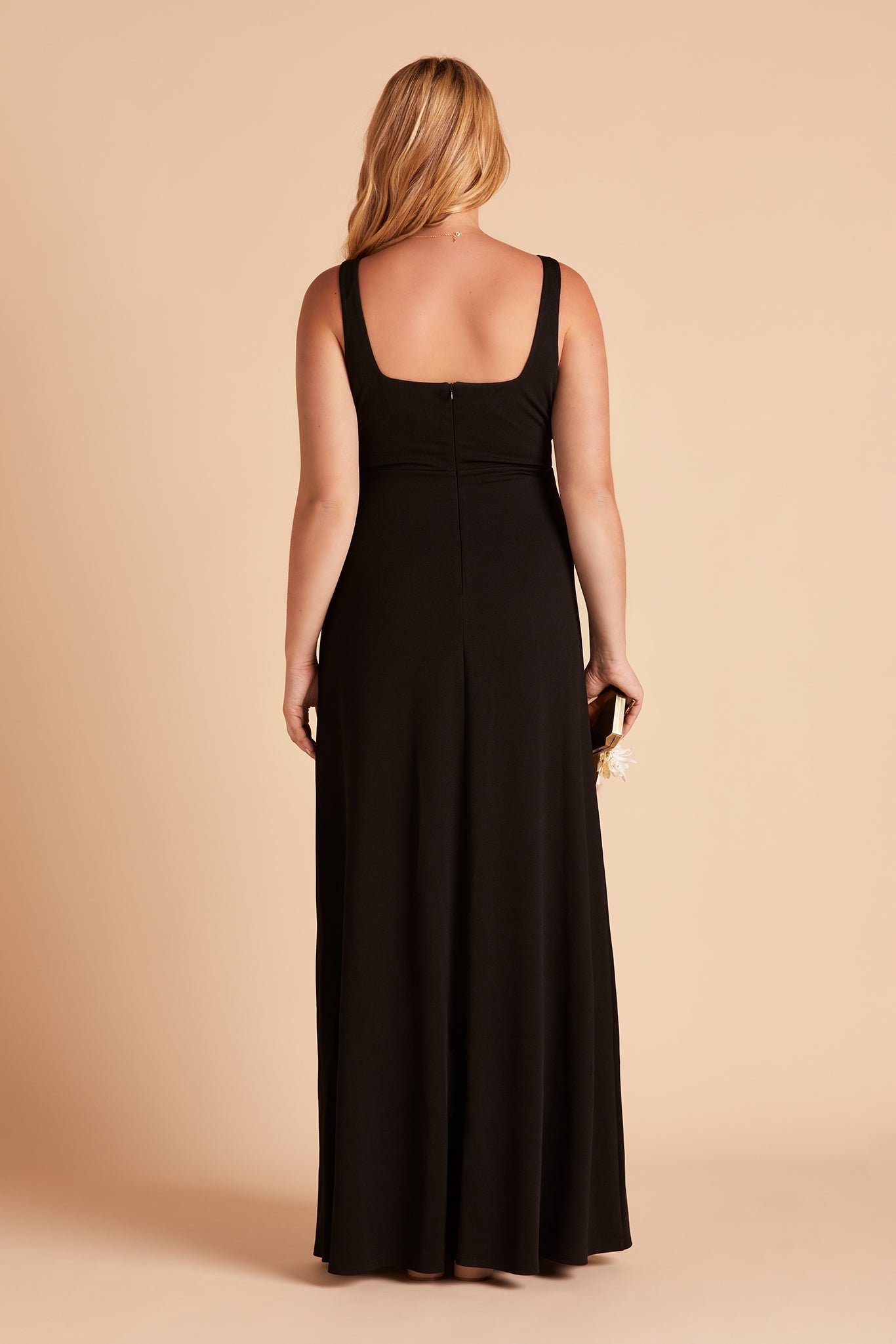 Alex convertible plus size bridesmaid dress with slit in black crepe by Birdy Grey, back view